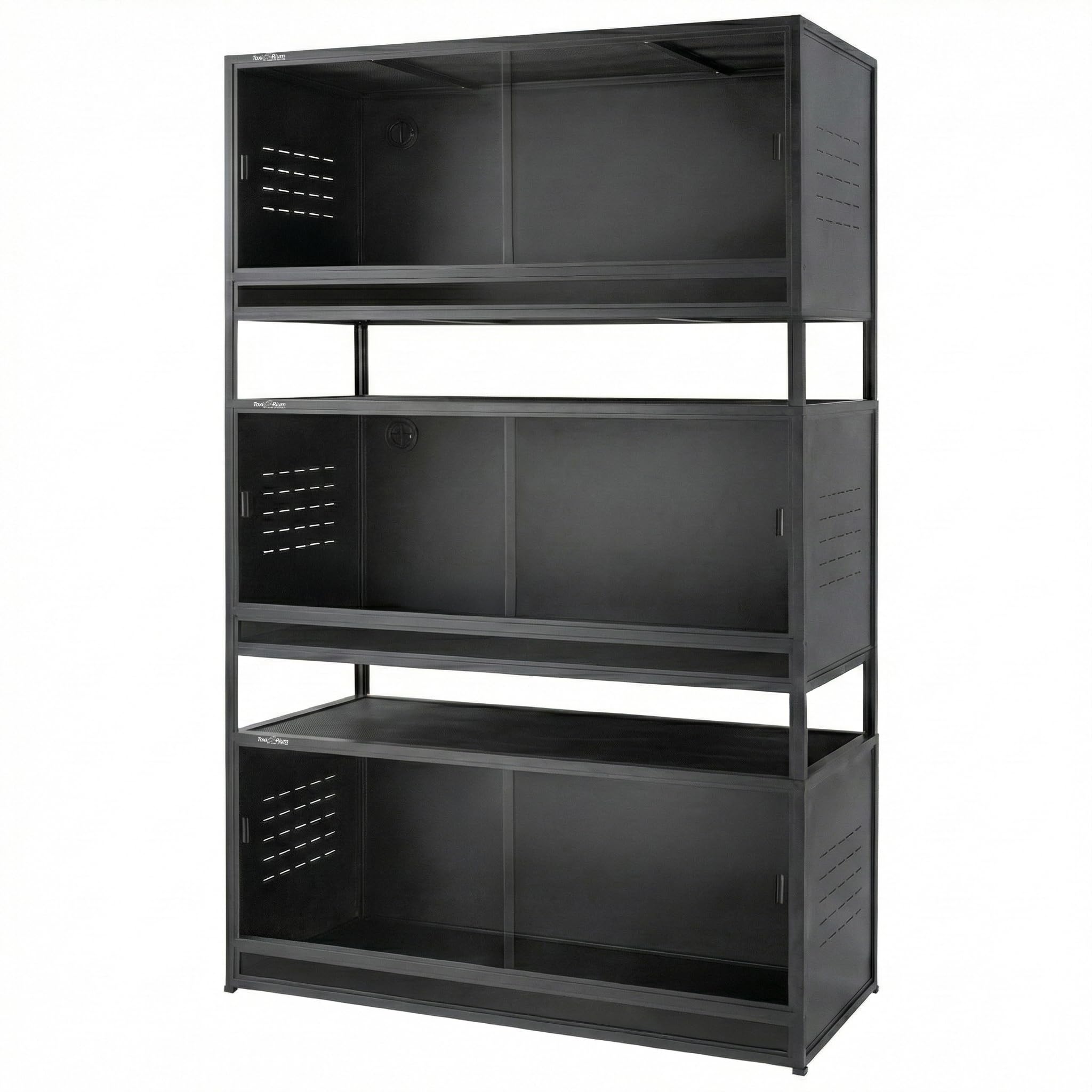 PVC Reptile Enclosure 3 Tier 40"x16"x16" with Spacers, 44 Gallon Reptile Tank Habitat, Space Saving Stackable Reptile Terrarium for Bearded Dragon Gecko Snake Lizard, Sliding Glass Doors Lock