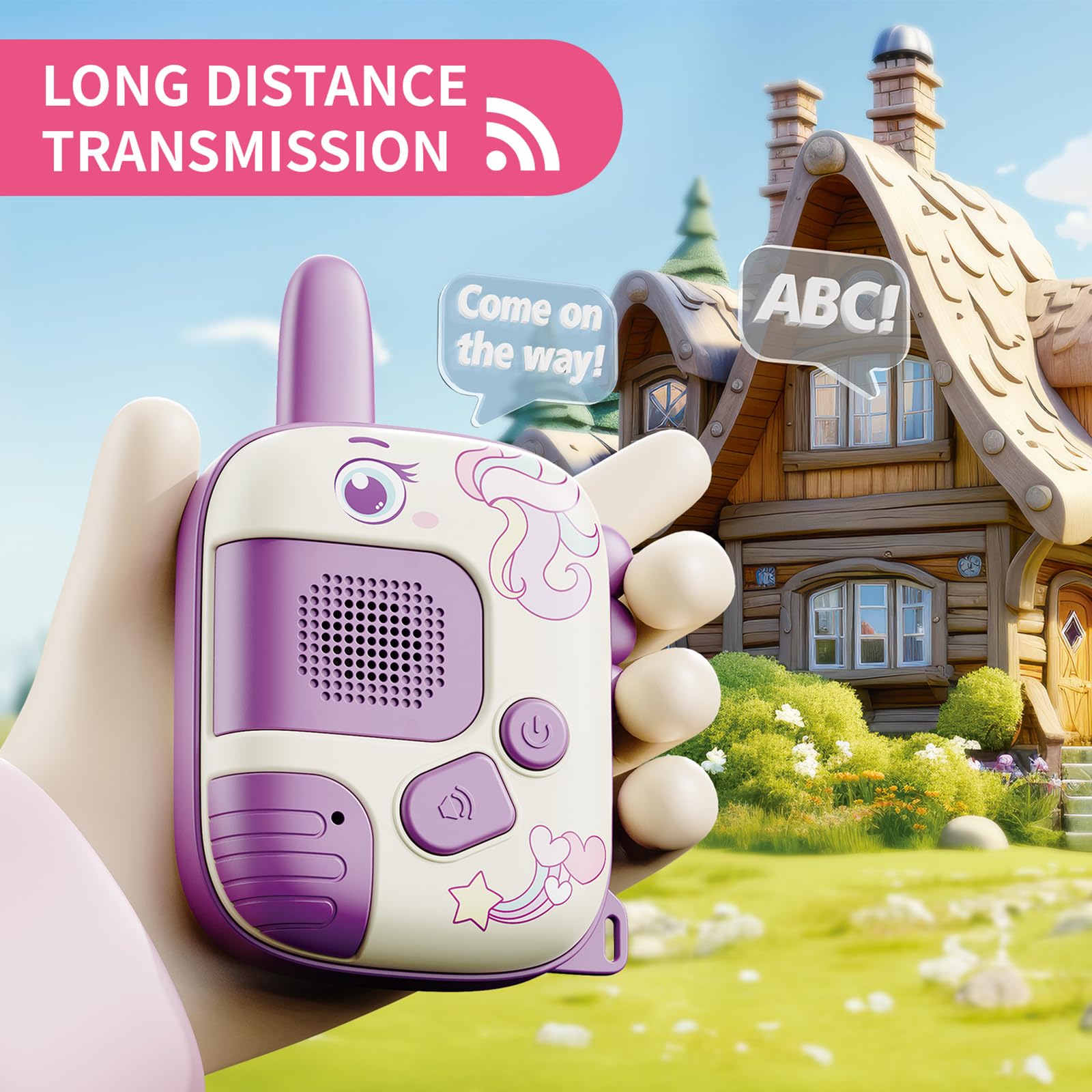 JKGIFTS Walkie Talkies Toys for Girls:Unicorn Toys 2 Pack Birthday Gifts for 3 4 5-7 8 Year Old Girls Toy for 4 5 6 7 8-10 Year Old Camping Outdoor Game,Christmas Stocking Stuffers for Girls Kids