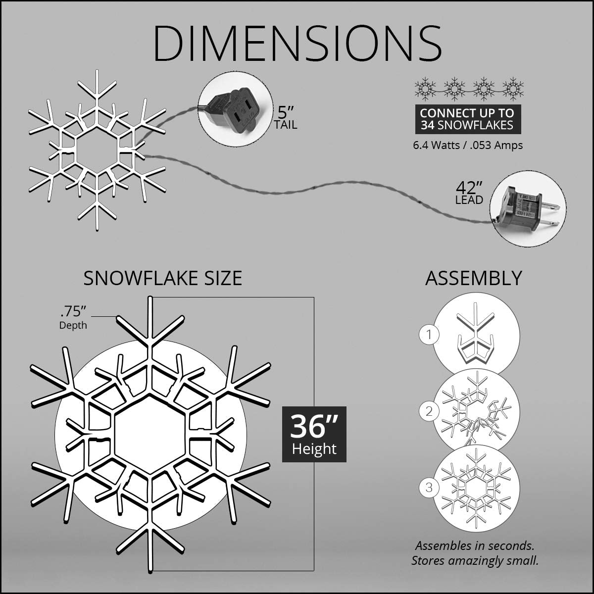 Kringle Traditions Christmas Snowflake Lights Outdoor, 105 LED 36" Folding Warm White Snowflake Hanging Light, Weather-Resistant Christmas Decoration for Yard, Window, Porch, or Eave