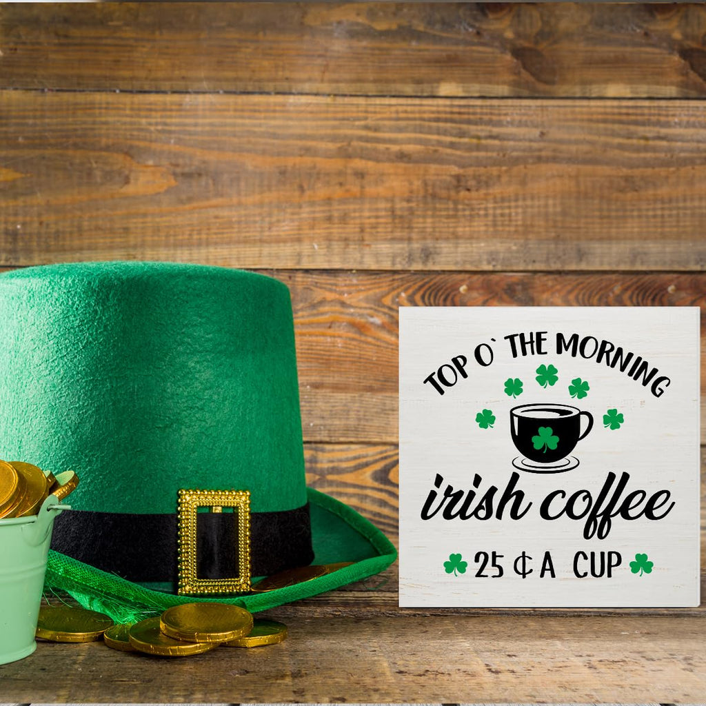 Dumyum St. Patrick's Day Decorative Sign, Wooden, 5 Inches x 5 Inches, Green, Rustic, Tabletop or Wall Mount
