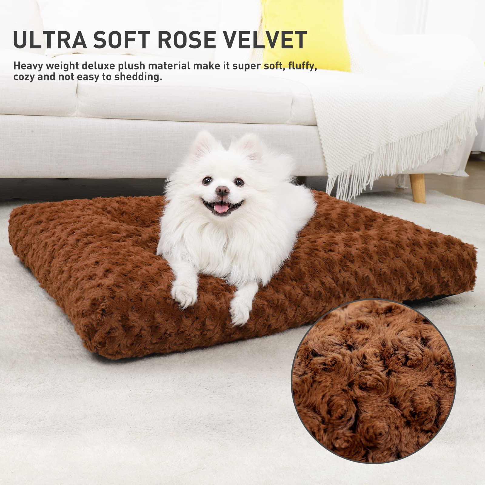 KSIIA Washable Dog Bed Deluxe Plush Dog Crate Beds Comfy Kennel Pad Anti-Slip Pet Sleeping Mat for Large, Jumbo, Medium, Small Dogs Breeds, 35" x 23", Gray