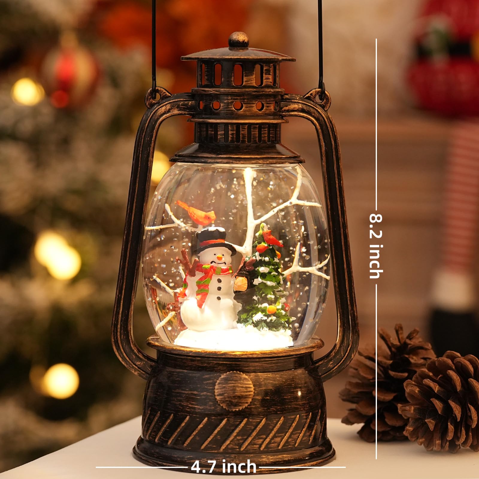 Snow Globe Christmas Decorations Indoor, Santa Claus Lighted Musical Christmas Snow Globes Lantern with Glitter & 6H Timer, Santa Claus Christmas Decorations for Home