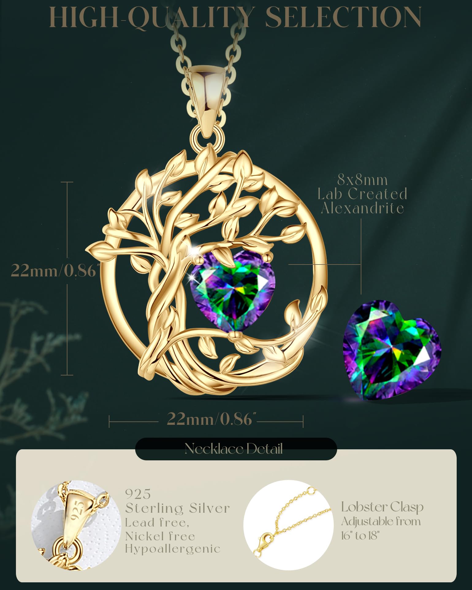 FANCIME Tree of life Birthstone necklace Sterling Silver Pendant Birthstone Necklace Gemstone Anniversary Birthday Jewelry Mothers Day Gifts for Mom Her Wife