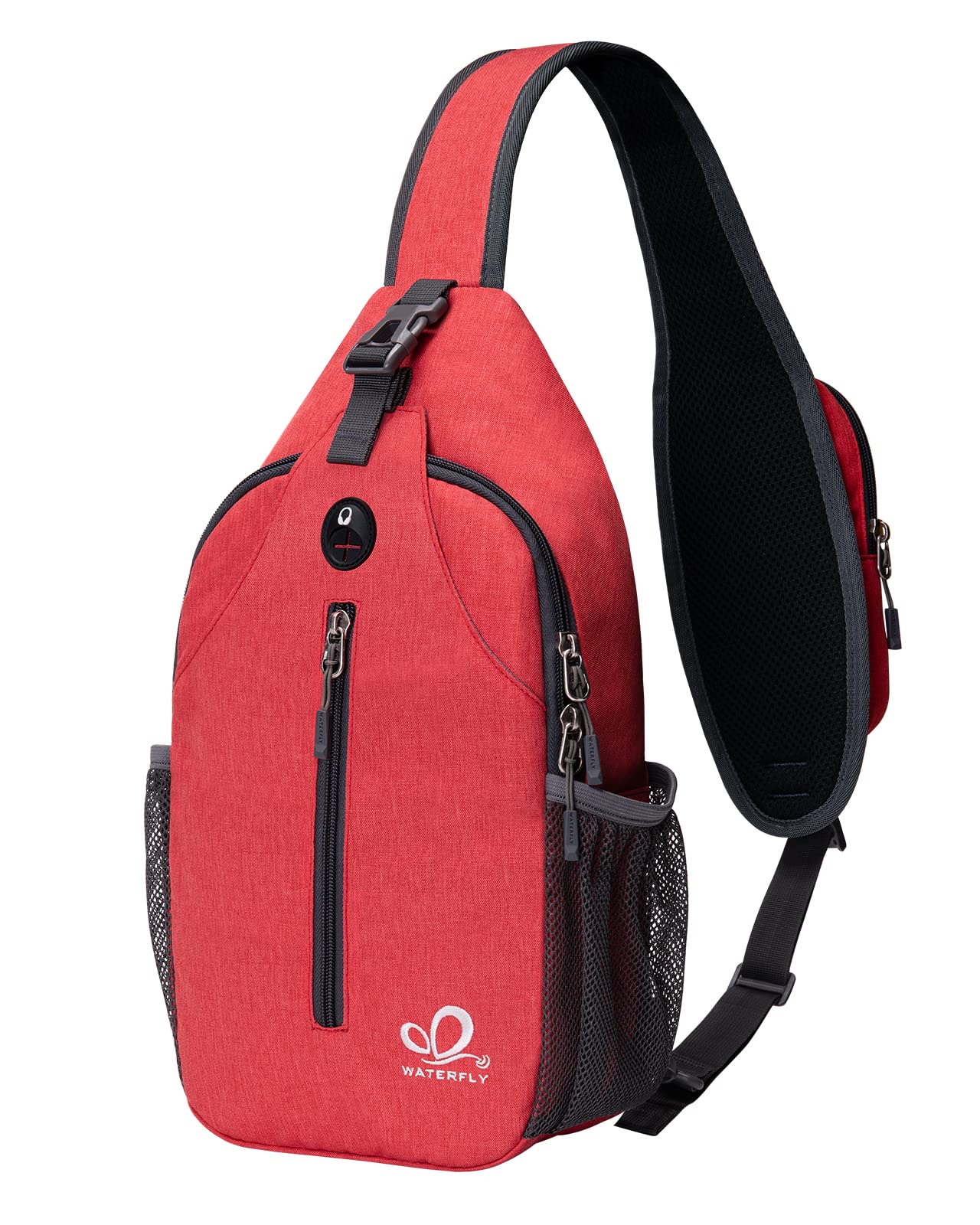 WATERFLY Crossbody Sling Backpack Sling Bag Travel Hiking Chest Bag Daypack (Black)