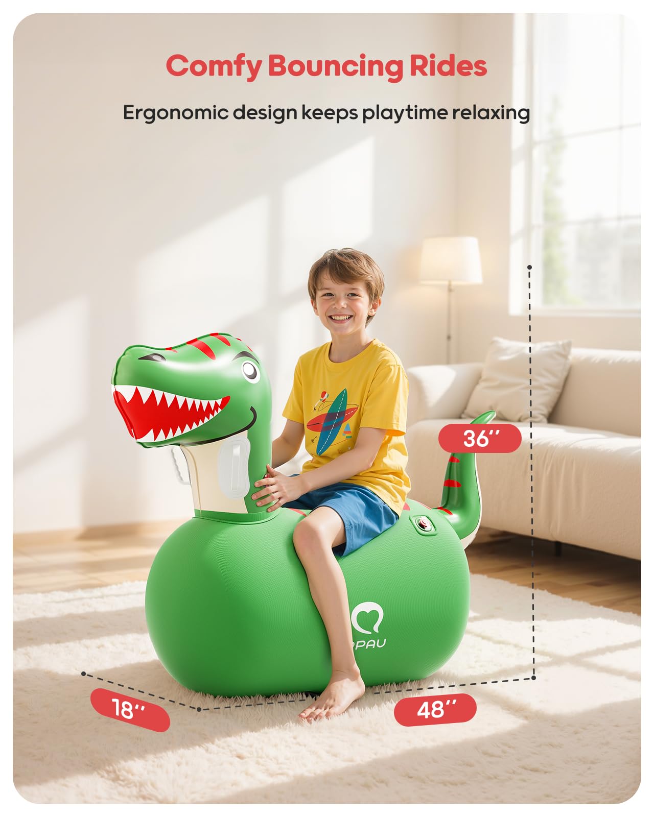 QPAU Inflatable Bouncy Dinosaur Toys 2 PCS with Hand Pump, Heavy Duty Giant Bouncy Pal, 220lbs Load Capacity, Ride On Bouncy Animal Hopper Toy, Indoor Outdoor Bouncers for Kids Girls Boys Ages 5+