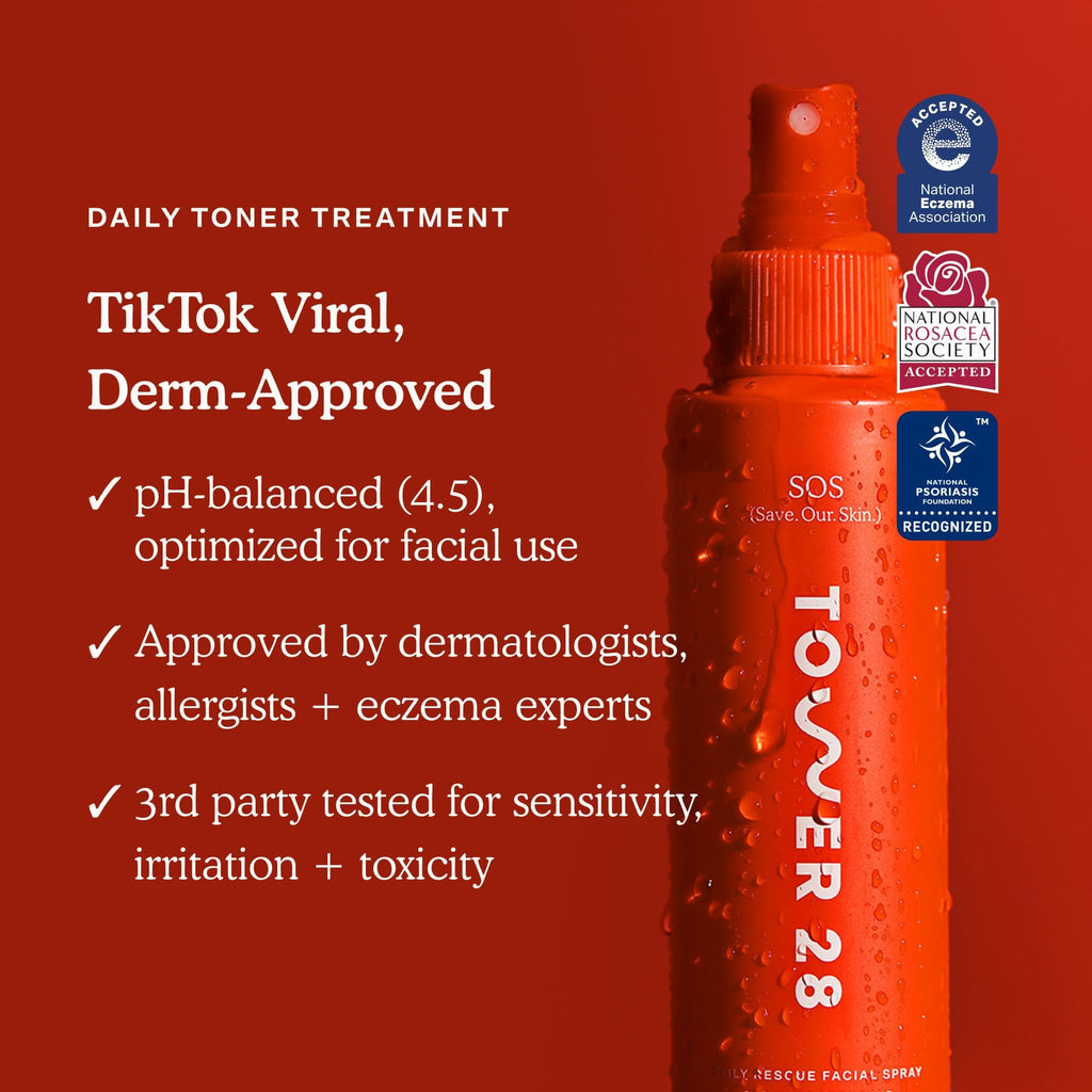 Tower 28 SOS Daily Rescue Facial Spray - Hypochlorous Acid Spray to Help Reduce Redness, Calm Irritation + Alleviate Flare-Ups - Purifying Travel Size Face Toner - Everyday Skin Care Essential (1 oz)