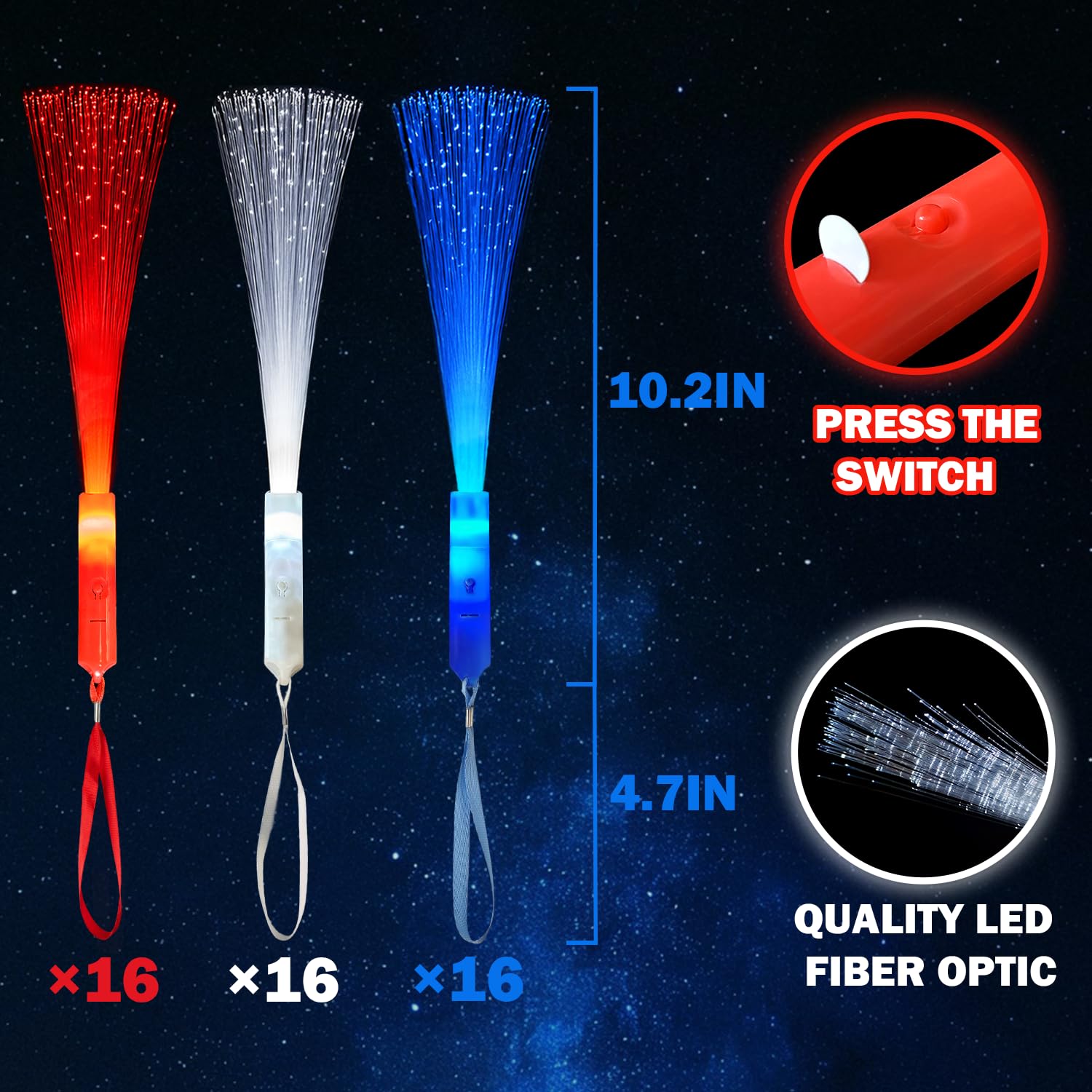 Patriotic Red White Blue Glow Sticks Party Favors Supplies for Kids Bulk-24 Pack, 4th of July Fiber Optic Wand Toys for Toddlers, Sparklers Fireworks Gifts Fourth of July Parade Throws for Boy Girls