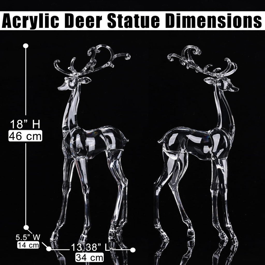 18" Tall Acrylic Christmas Reindeer Figurine - Elegant Clear Large Reindeer Ornaments for Christmas Indoor Decor, Holiday Centerpiece, Living Room, Fireplace, Table Display (Gold Standing Reindeer)