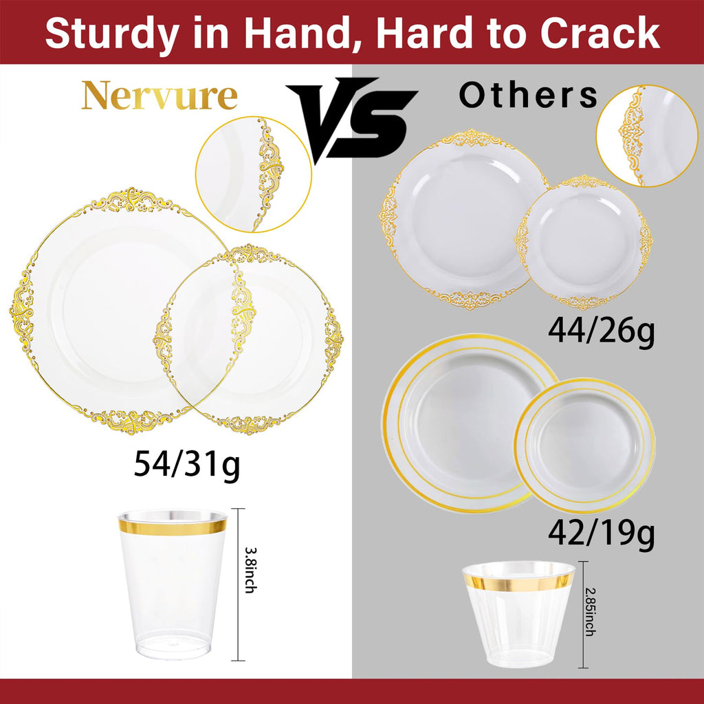 Nervure 175PCS Clear Blue Plastic Plates - Plastic Dinnerware Set Include 25Dinner Plates, 25Dessert Plates, 25Cups, 25Forks, 25Knives, 25Spoons, 25Napkins Perfect for Wedding & Party