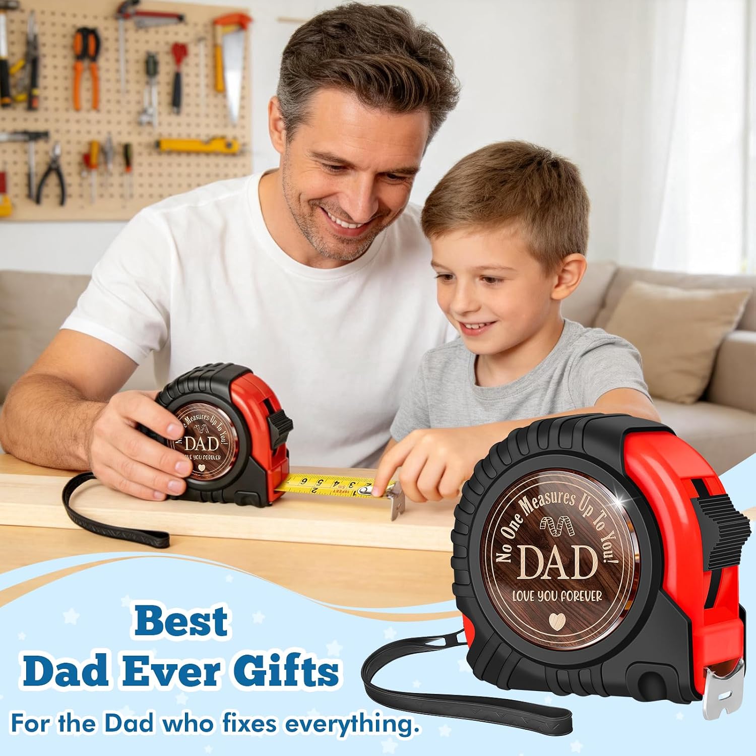 Gift for Dad Fathers Day Birthday Gifts from Daughter Son Kids Wife, New Step Dad Daddy Father in Law Presents Useful Stuff, Best Tool Gifts Woodworker Gifts Carpenter Gifts, Tape Measure 25 FT