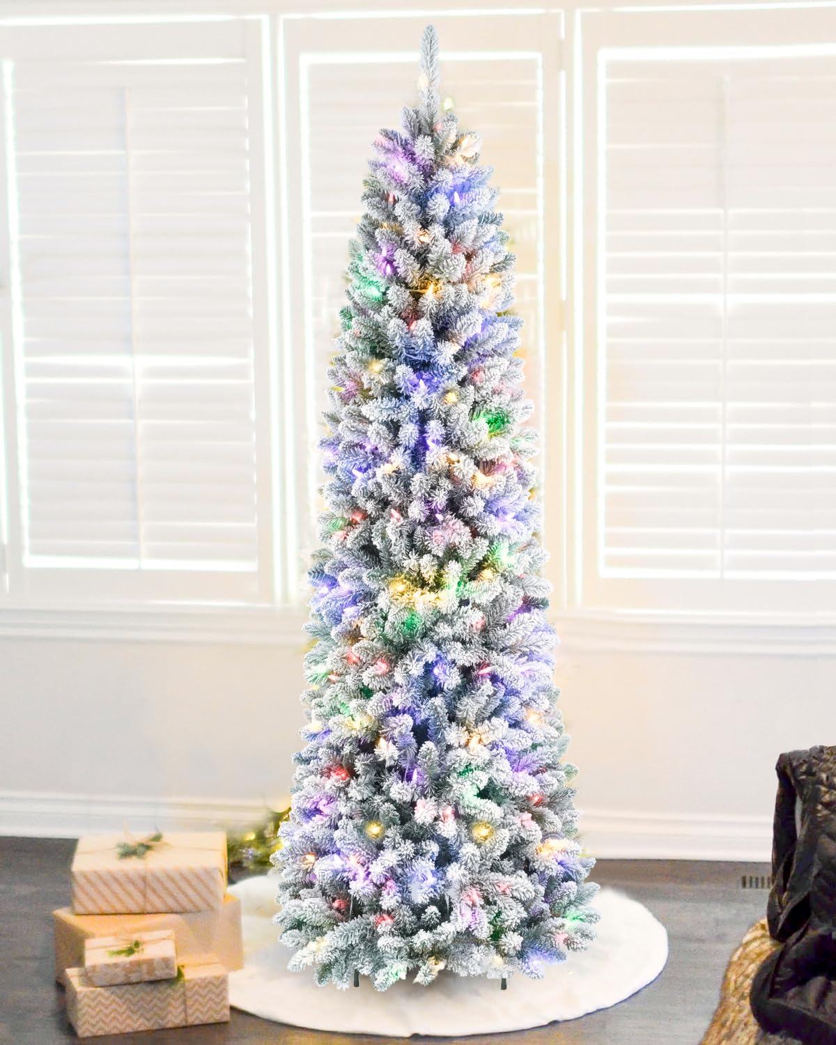 6 FT Pre-lit Christmas Tree Spruce with Remote Control, 300 Warm White Multi-Color Changing LED Lights, Artificial Hinged/Feel Real/Realistic for Home, Holiday Decoration Dual Color LED