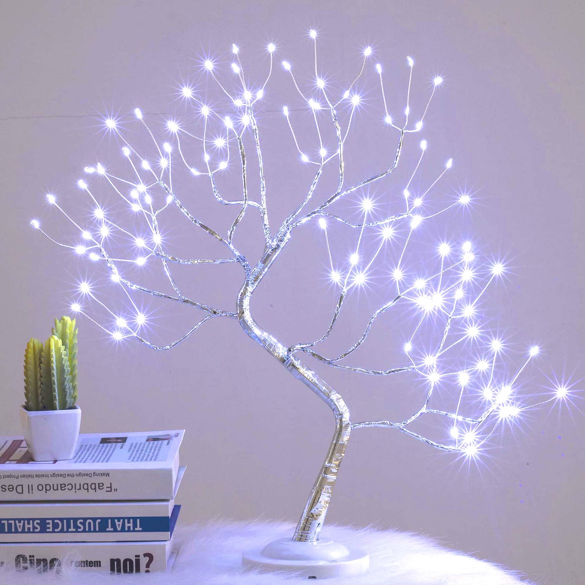 FuChsun Tabletop Bonsai Tree Light 108 LED Fairy Artificial Tree Lamp fot Room Party Home Centerpieces Decoration, Battery/USB Operated (Galaxy Glow Silver Branch)