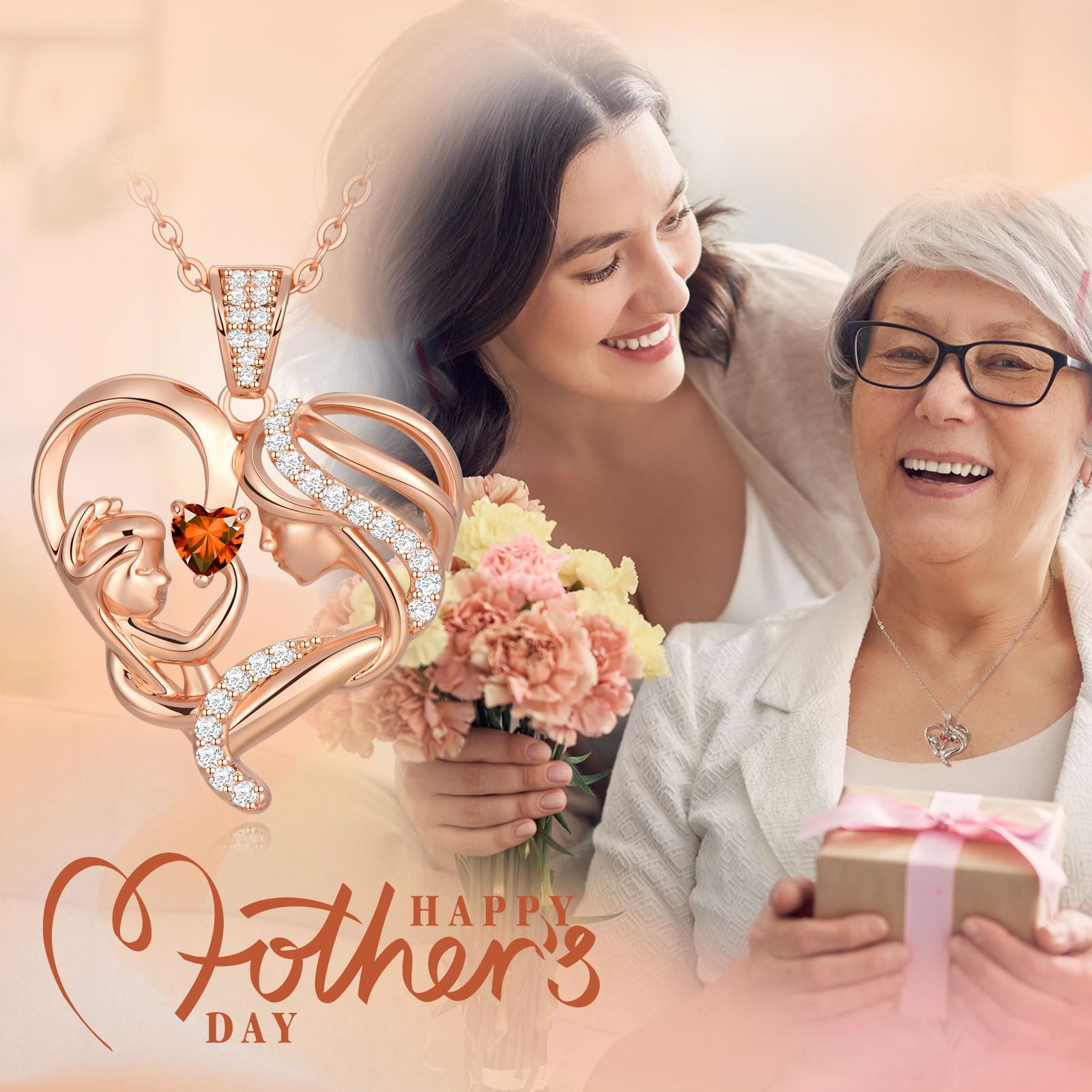 Mothers Day Gifts for Mom Wife Her Grandma, S925 Sterling Silver Birthstone Necklaces Jewelry for Women, Mother's Day Love Heart Pendant Necklace for Anniversary Birthday Christmas Day