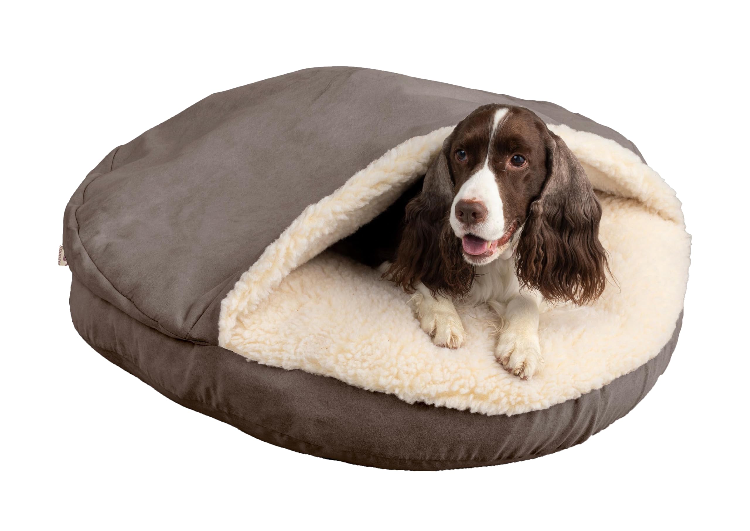 Snoozer Cozy Cave Dog Bed - Indoor Dog Bed with Cover Cave, Covered Calming Burrow for Small Sized Pets with Blanket Attached, Enclosed, Removable Washable Cover - Small, Navy