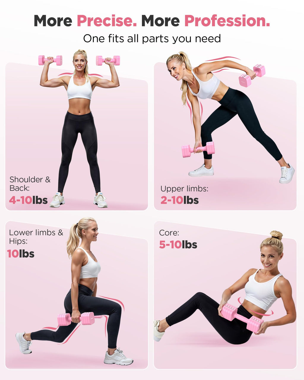 FEIERDUN DB3 5-in-1 Adjustable Dumbbell Set, 6LB/10LB Pair Adjustable Weights for Women at Home, Dual Locking Stable Hand Weights with TPU Soft Handle, Home Gym, Rehab, Pilates, Yoga, Strength Training