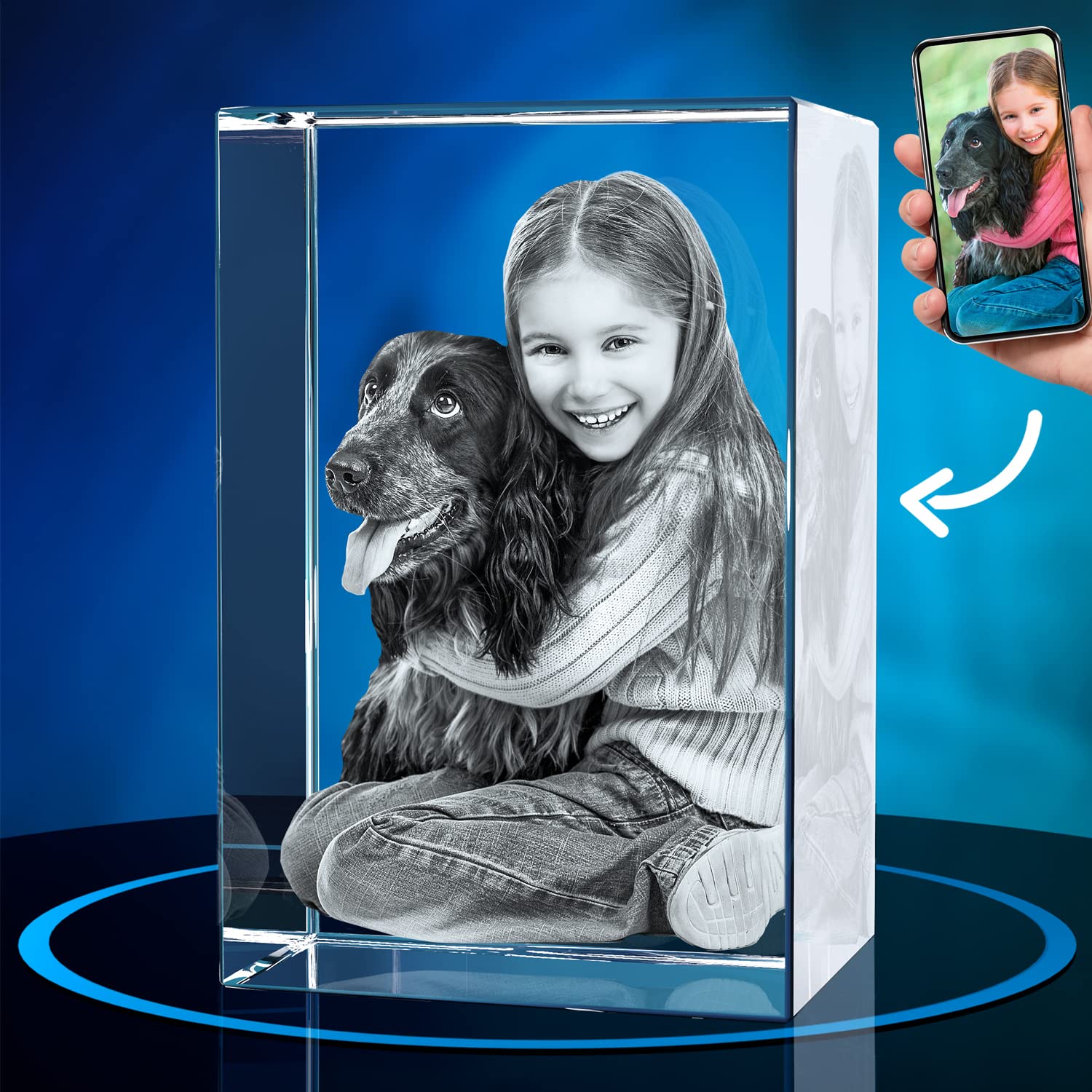 ArtPix 3D Crystal Photo, Personalized Dog Memorial Gifts with Your Own Photo for Dog Lovers, Pet Owners, 3D Laser Etched Picture, Engraved Crystal in Memory of Dog, Customized Gifts