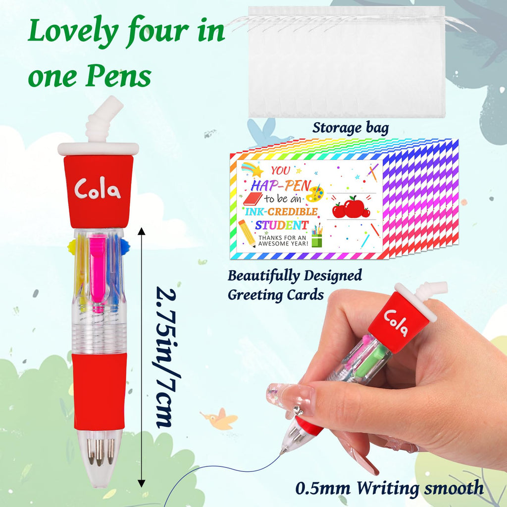 CZWZ 20Pcs Mini Multicolor Pens in One 4-in-1 Cute Pens Bulk for Kids, Fun Kawaii Ballpoint Pens for Birthdays and Children's Party Favors Gifts Teacher School Supplies
