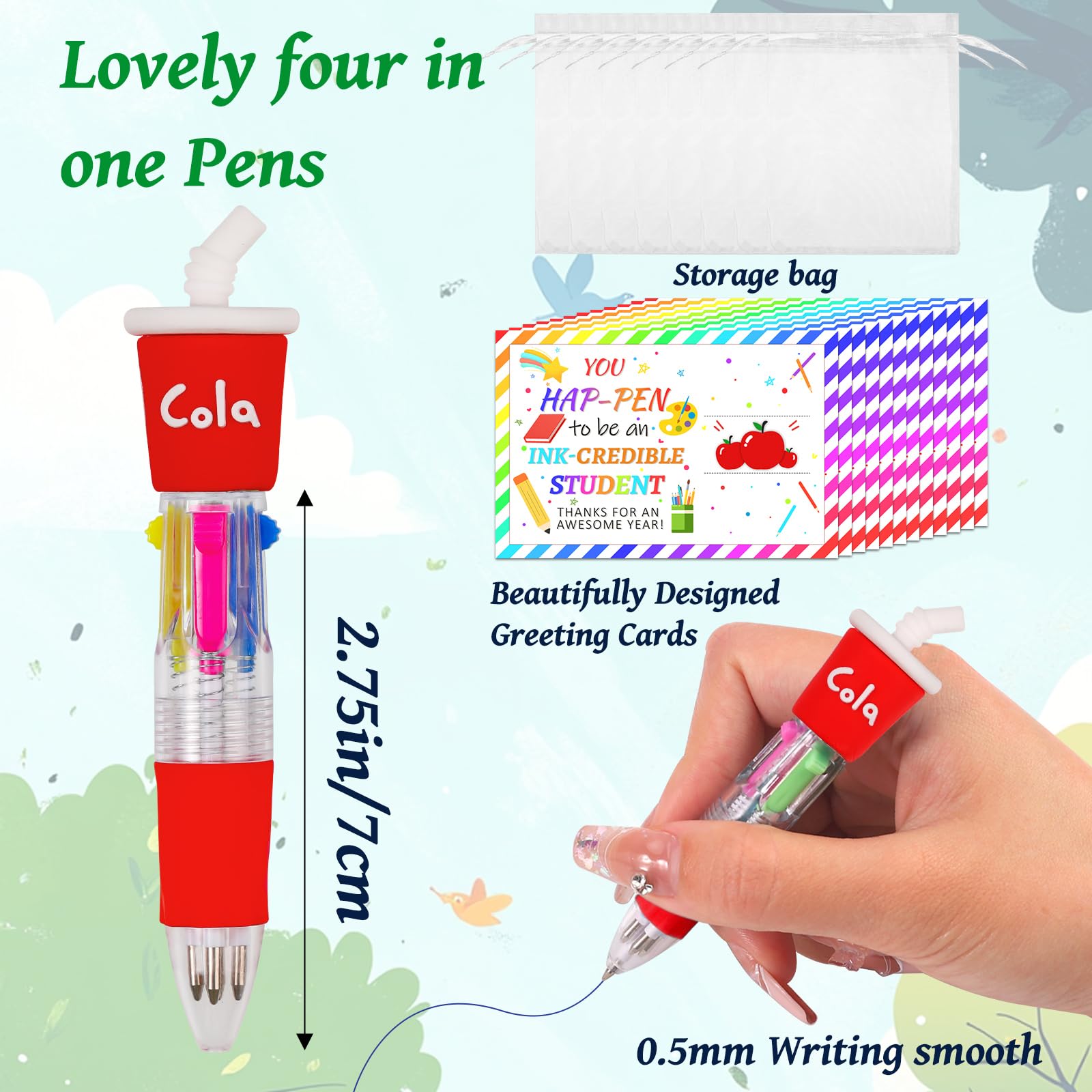 CZWZ 20Pcs Mini Multicolor Pens in One 4-in-1 Cute Pens Bulk for Kids, Fun Kawaii Ballpoint Pens for Birthdays and Children's Party Favors Gifts Teacher School Supplies