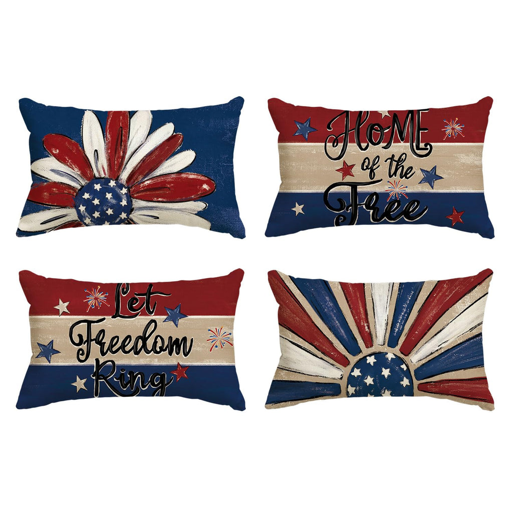 AVOIN colorlife Let Freedom Ring Stars Fireworks Flower Red Throw Pillow Covers, 12 x 20 Inch 4th of July Patriotic Independence Memorial Day USA Flag Cushion Case for Sofa Couch Set of 4