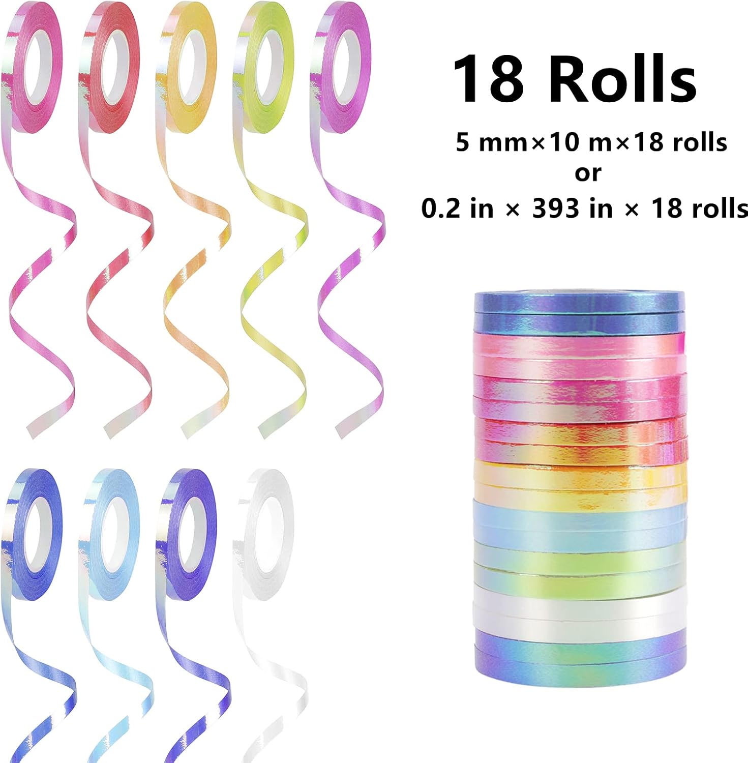 WELTOKE 72 Gift Bows Assortment with 18 Rolls Curling Ribbons, Holiday Bows for Gift Wrapping, Christmas Wrapping Ribbon, Crafting, Wedding, Party, Festival, Florist Flower(9 Rainbow Colors)