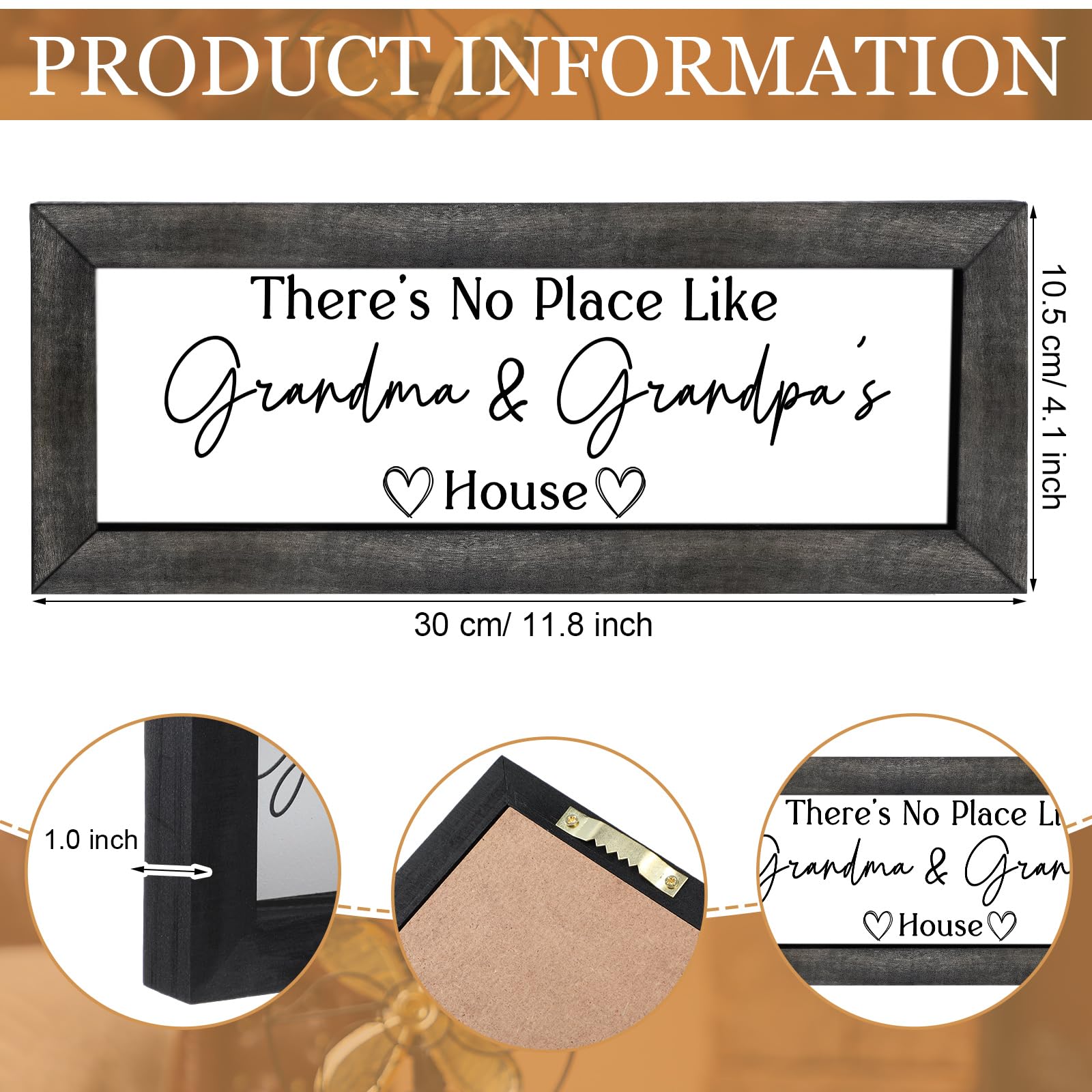 Yousoontic Grandparents Gift from Grandkids There's No Place Like Grandma & Grandpa's House Wooden Sign Farmhouse Home Decor for Birthday Christmas Thanksgiving Gift(Dark Brown,11.8 Inch)