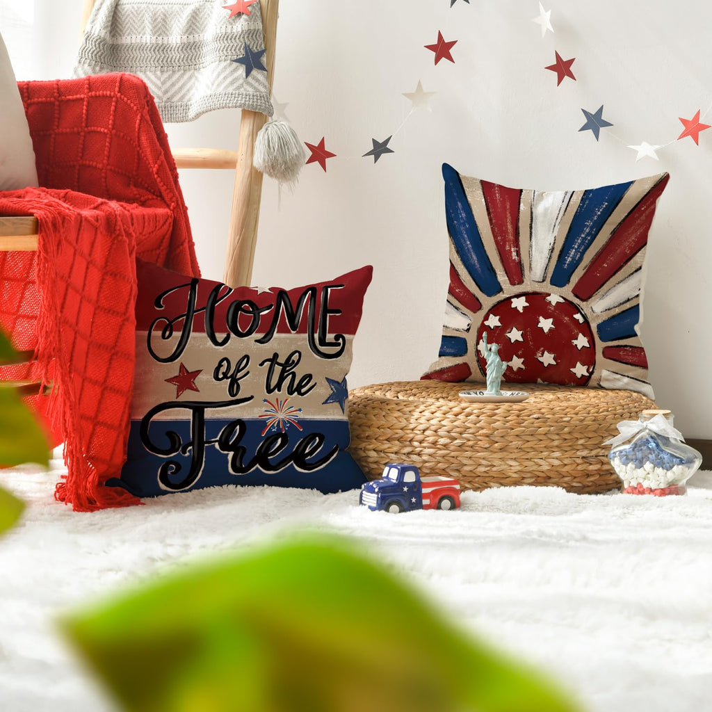 AVOIN colorlife Let Freedom Ring Stars Fireworks Flower Red Throw Pillow Covers, 12 x 20 Inch 4th of July Patriotic Independence Memorial Day USA Flag Cushion Case for Sofa Couch Set of 4