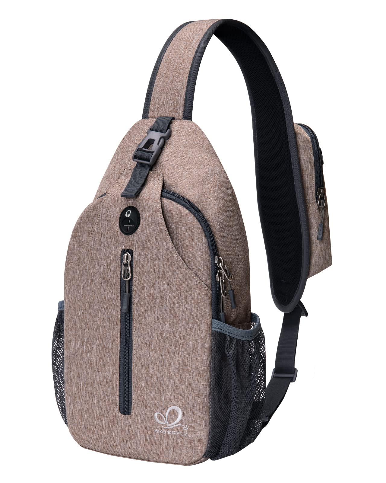 WATERFLY Crossbody Sling Backpack Sling Bag Travel Hiking Chest Bag Daypack (Black)