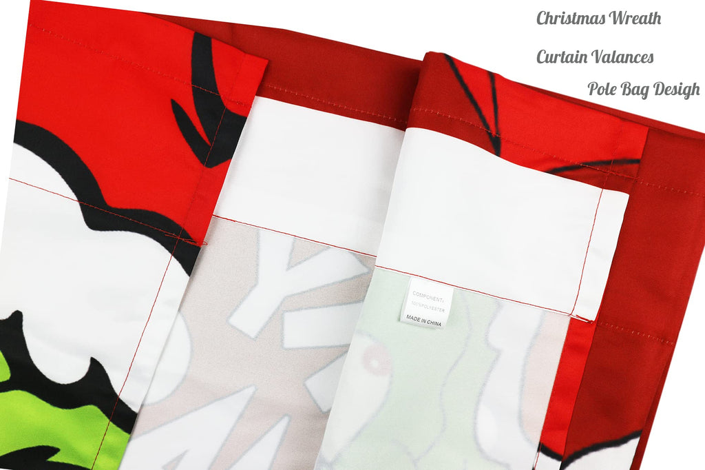 Christmas Kitchen Curtain Valances Winter Holiday Festive Small Window Decoration, Red and Green Farmhouse Xmas Design, 52x18inchx1, 26x36inchx2, 3 Panel, Rod Pocket