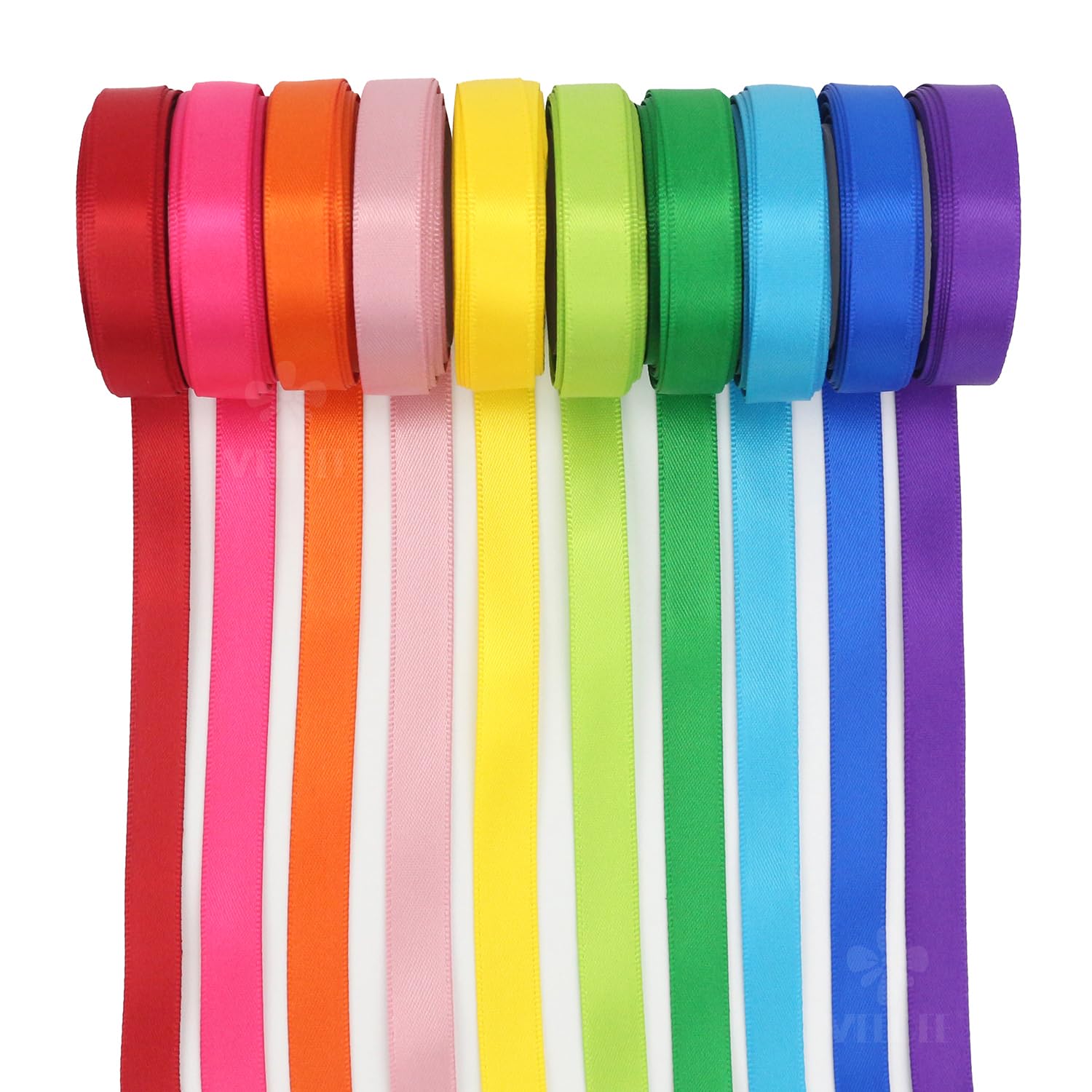 MEEDEE 3/8 Inch Satin Ribbon Set – 10 Rolls Rainbow Double Face Ribbon for Gift Wrapping, 5 Yards Each (Total 50 Yards), Decorative Ribbon for Presents & Party Favors