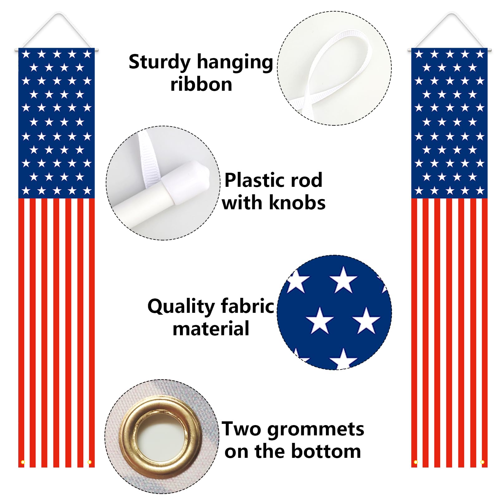 4th of July Decorations Patriotic Decorations Red White and Blue Banner Outdoor Hanging American Flag Porch Decor for Fourth of July Veterans Labor Memorial Presidents Flag Election Day