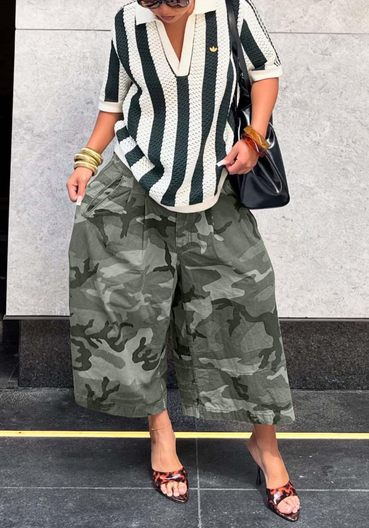 Unybwonn Women Baggy Cargo Jeans Camo Army Fatigue Wide Leg Harem Cropped Denim Pants Plus Size Camouflage Jean Trousers