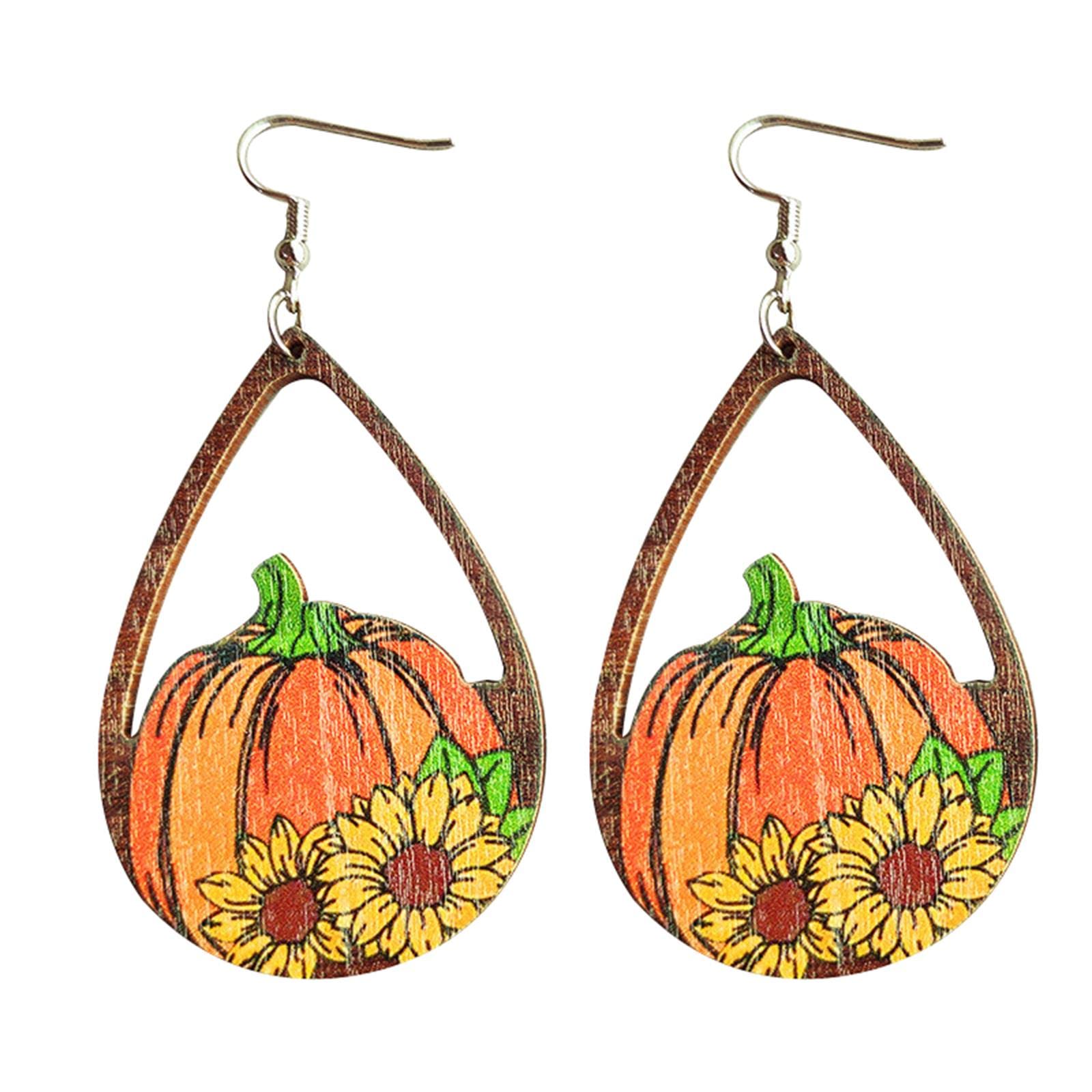Cute Thanksgiving Turkey Pumpkin Maple Leaf Dangle Earrings Colorful Sunflower Wooden Thanksgiving Fall Earrings for Women Jewelry