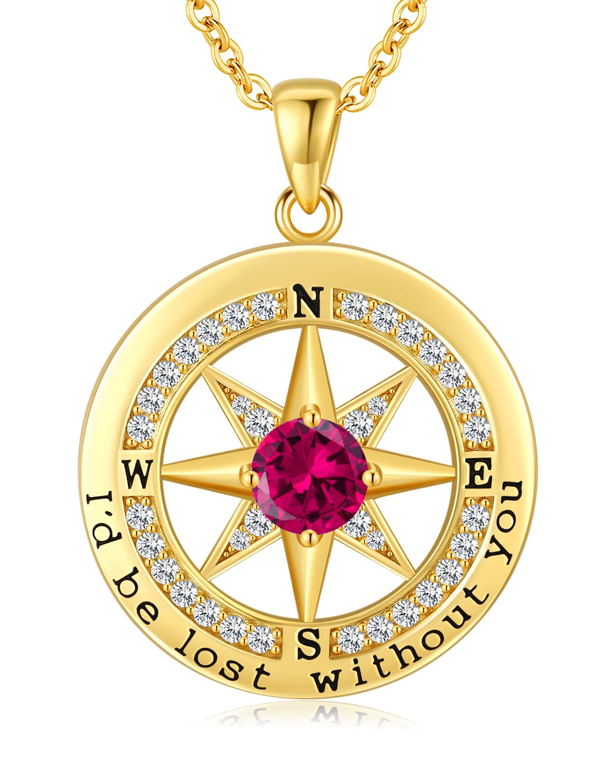 S925 Necklace Gift for Wife |Compass Jewelry |Women Anniversary |Sterling Silver |Girlfriend Birthday Gifts for Her Valentines |I'd be Lost without You |Jewel 18K Gold