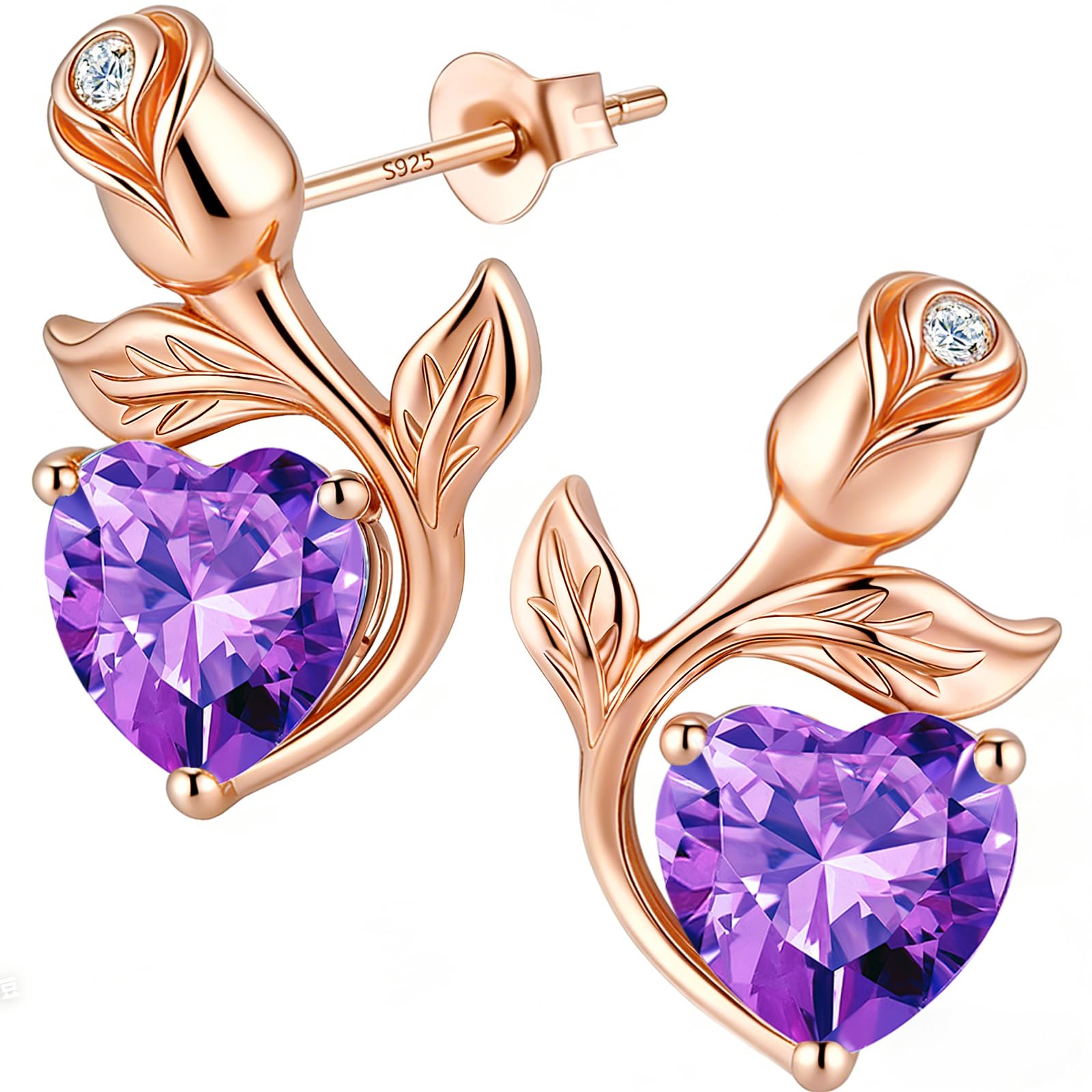 0.8CT Rose Heart Earrings Option of Sapphire Moissanite Stud Earrings Lab-Grown Earrings Birthstone Earrings for Women S925 Sterling Silver Post D Color VVS1 Clarity Ideal Gift for Wife Mother for Birthday Anniversary Mothers Day Gift for Mom Conveying I