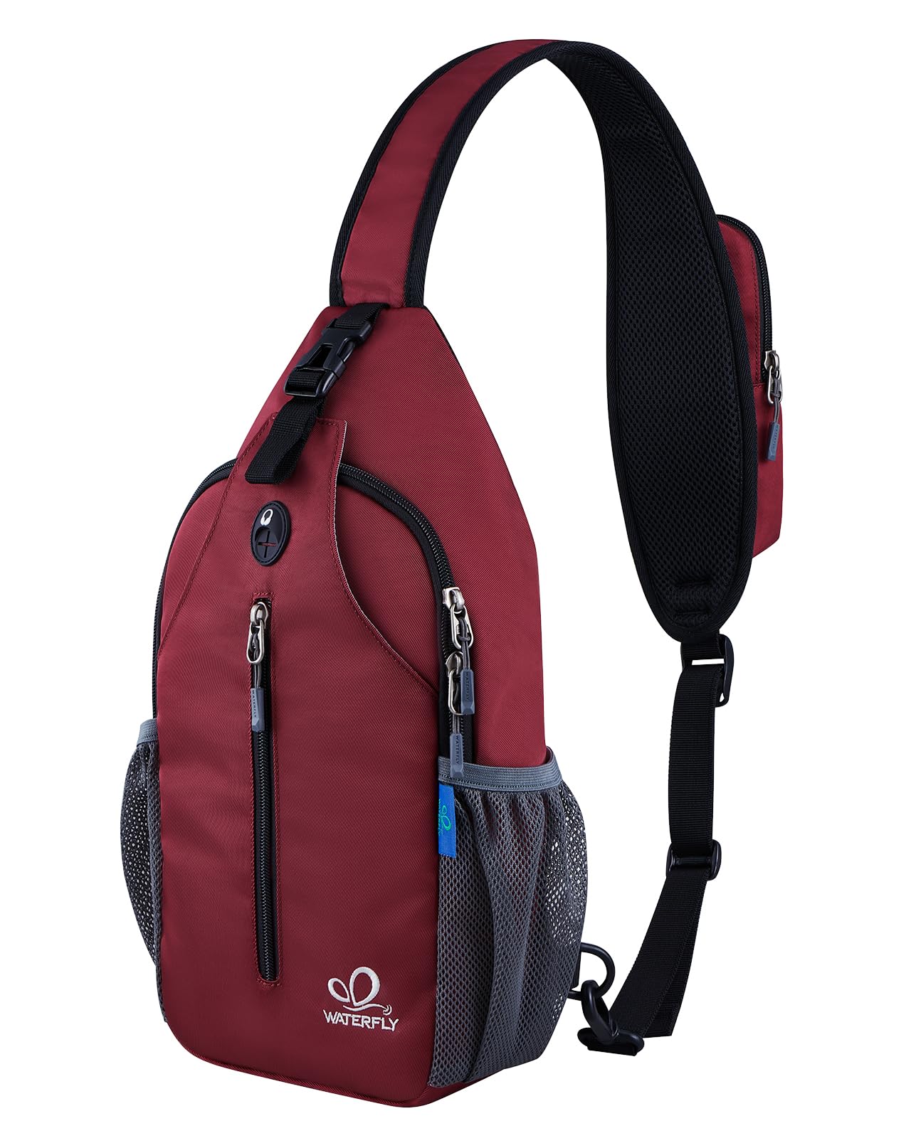 WATERFLY Crossbody Sling Backpack Sling Bag Travel Hiking Chest Bag Daypack (Black)