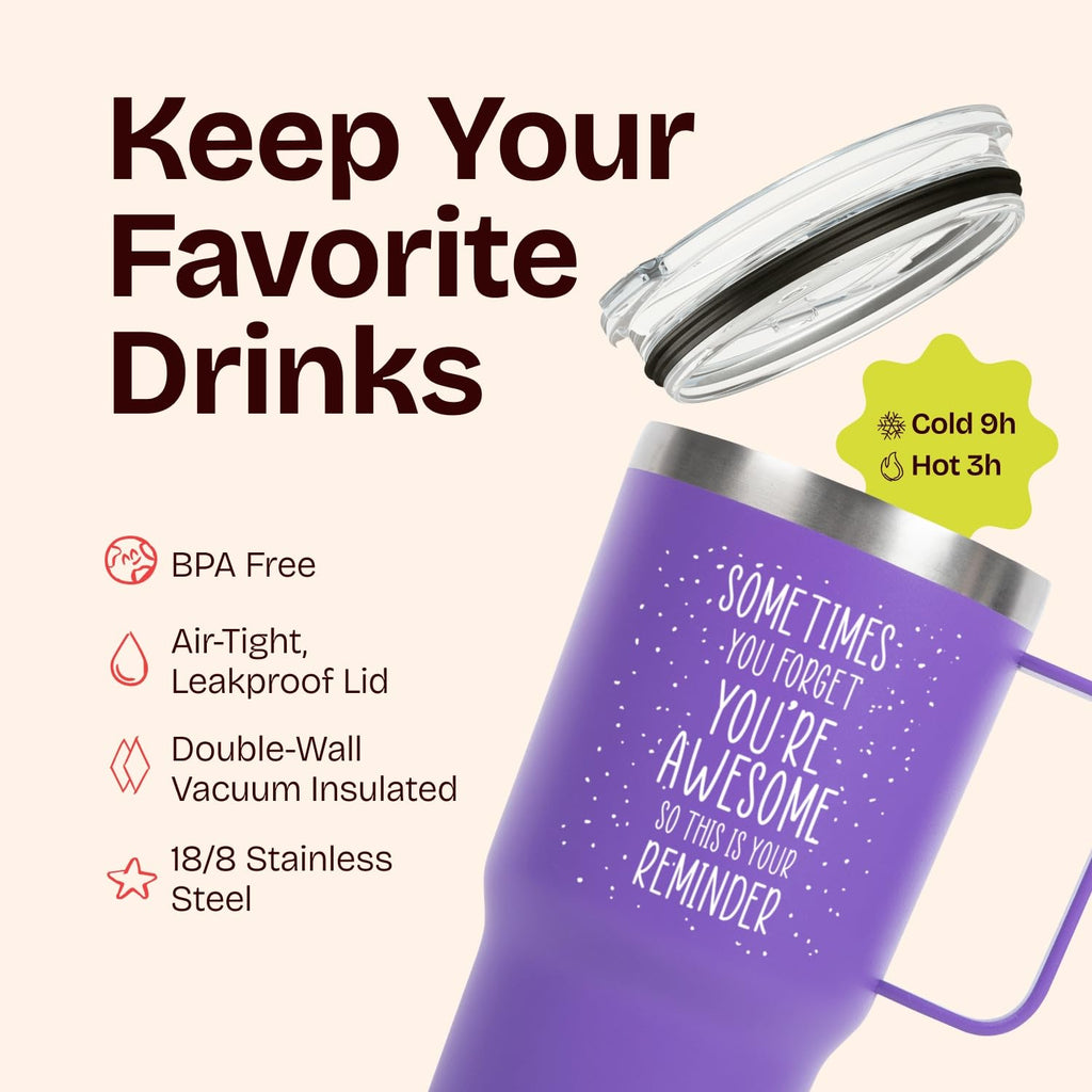 Birthday Gifts for Women Friendship - Purple Gifts for Women Coffee Mug 14oz Sometimes You Forget You're Awesome Unique Gift Idea for Older Women Over 50, 60, Inspirational Cup for Mom, Her