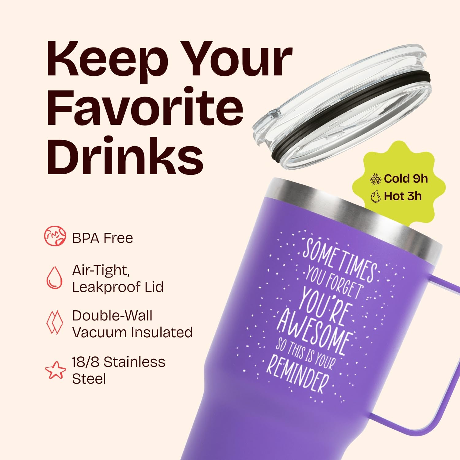 Birthday Gifts for Women Friendship - Purple Gifts for Women Coffee Mug 14oz Sometimes You Forget You're Awesome Unique Gift Idea for Older Women Over 50, 60, Inspirational Cup for Mom, Her