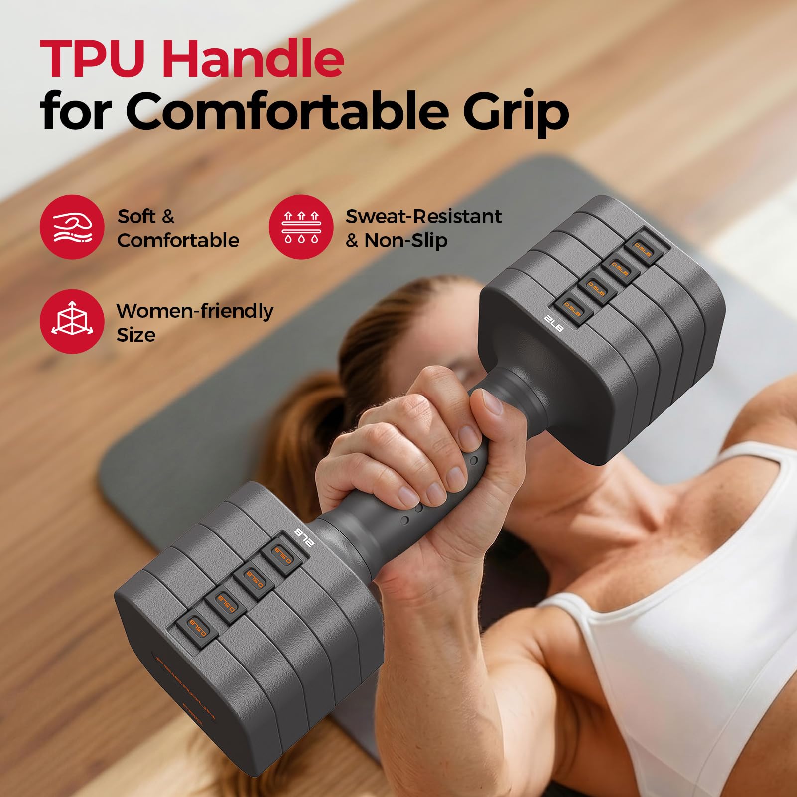 FEIERDUN DB3 5-in-1 Adjustable Dumbbell Set, 6LB/10LB Pair Adjustable Weights for Women at Home, Dual Locking Stable Hand Weights with TPU Soft Handle, Home Gym, Rehab, Pilates, Yoga, Strength Training