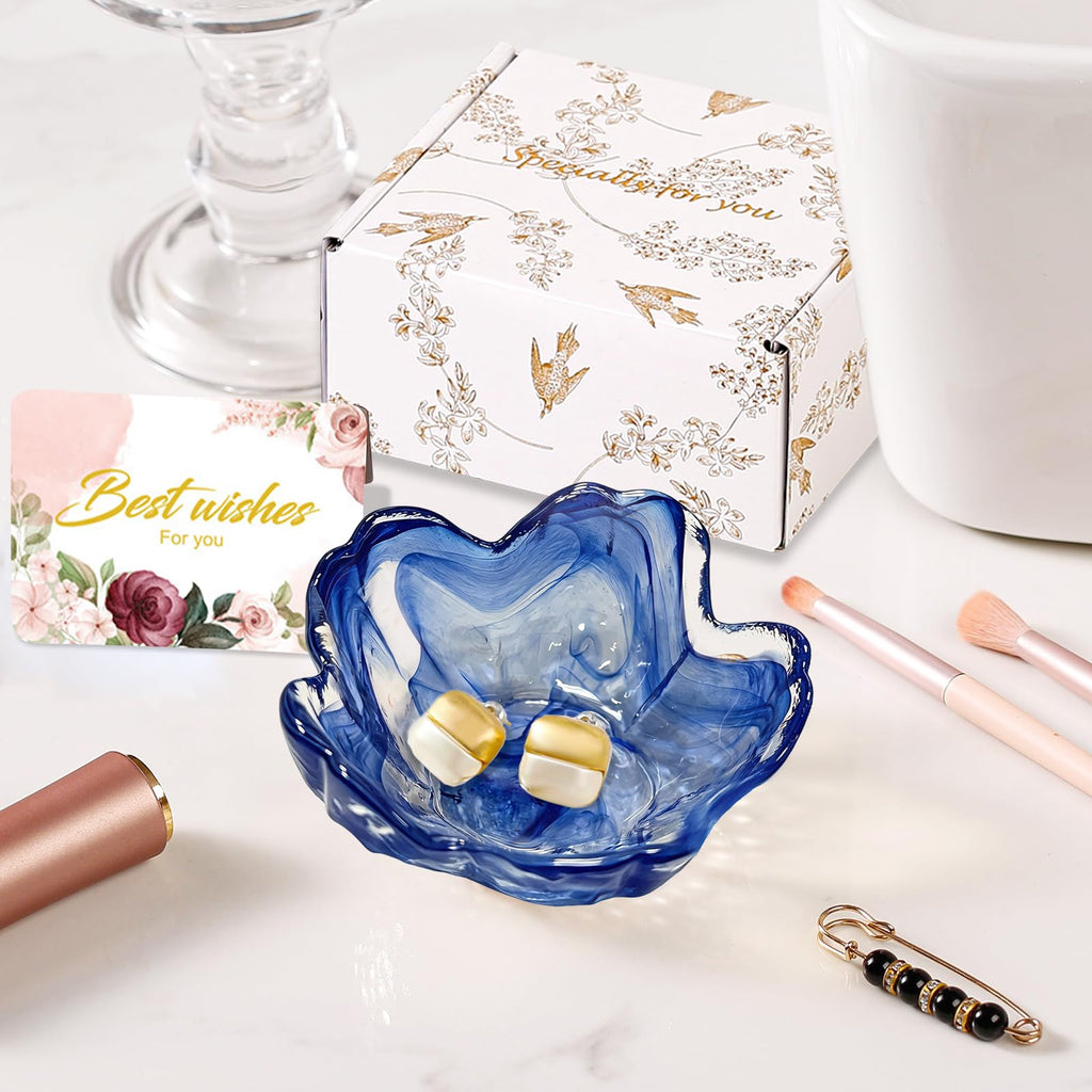 Purple Flower Jewelry Dish Glass Ring Holder Dish Jewelry Tray Cute Vanity Organizer Aesthetic Nightstand Bathroom Room Decor Trinket Dish Mothers Day Friendship Christmas Birthday Gifts for Women