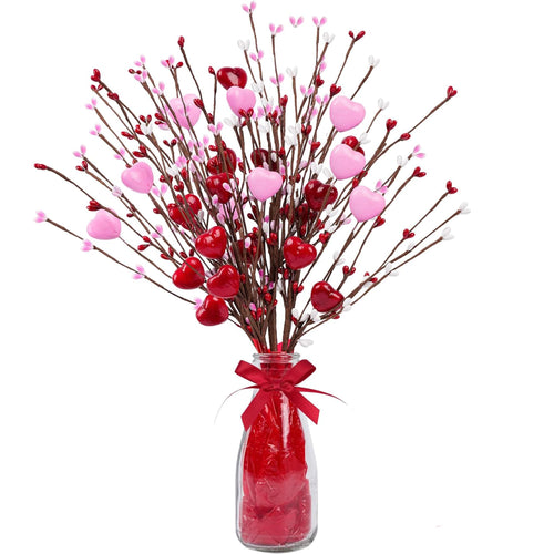 4 Pack Patriotic Artificial Berry Stem Picks White Blue Red Stars for 4th of July Independence Day, Pentagram Faux Berry Branches Decoration for Home Office Restaurant Vase Décor