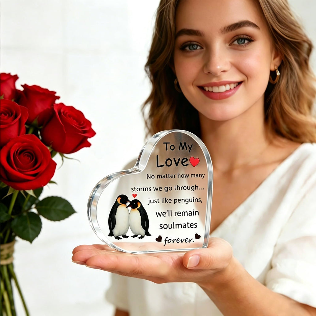 Gift for Husband, Romantic Acrylic Heart Penguin Paperweights, Anniversary, Valentine's, Christmas, Father's Day, Birthday Gifts for Husband from Wife