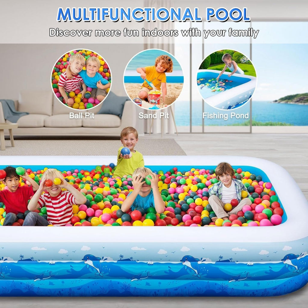 Extra Large Inflatable Pool for Adults, 165"x76"x22" Full-Sized Blow Up Pool with 0.6mm PVC & Cute Animal Print, Big Family Swimming Pool for Backyard Outdoor Summer Water Party