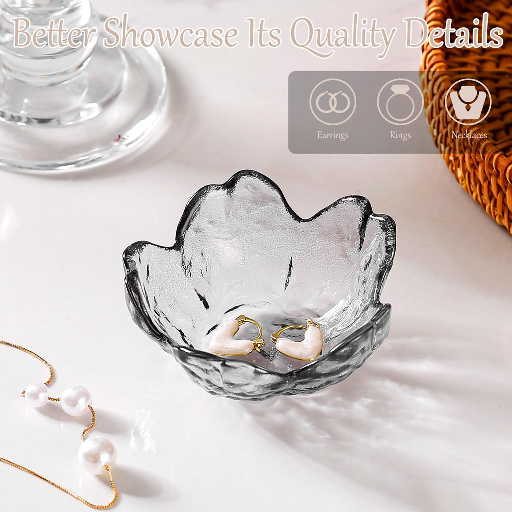 Purple Flower Jewelry Dish Glass Ring Holder Dish Jewelry Tray Cute Vanity Organizer Aesthetic Nightstand Bathroom Room Decor Trinket Dish Mothers Day Friendship Christmas Birthday Gifts for Women