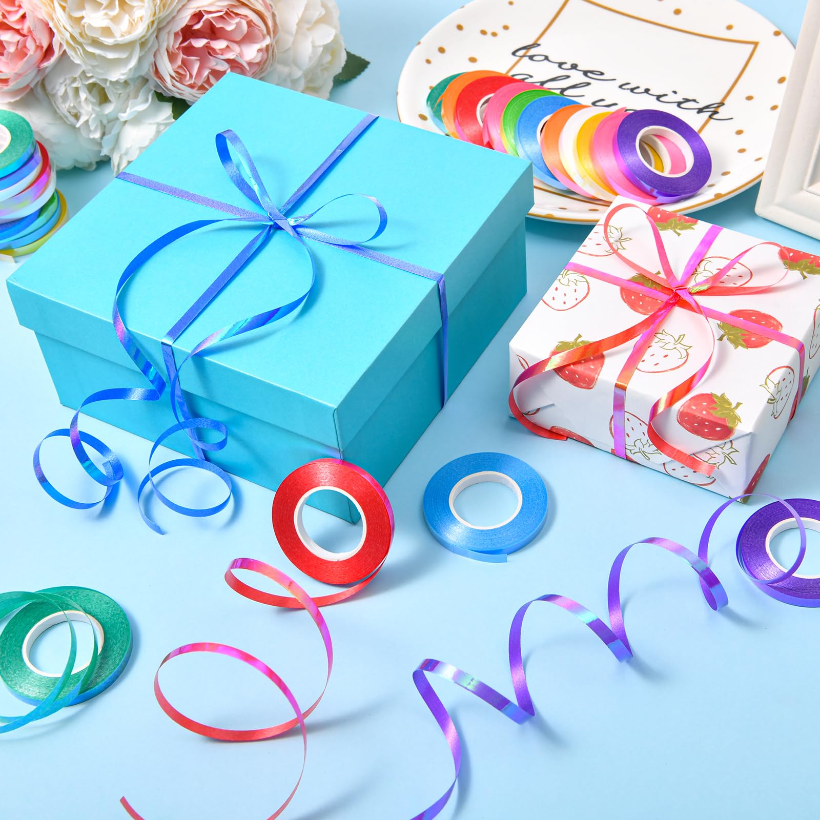 30 Roll 15 Colors Curling Ribbons for Crafts Bows Present Wrapping Ribbon Florist Wedding Party Festival Art Craft Decor, Separate Rolls, 11 Yards Per Roll, 3/16 Inch Wide 3/16" - Set1