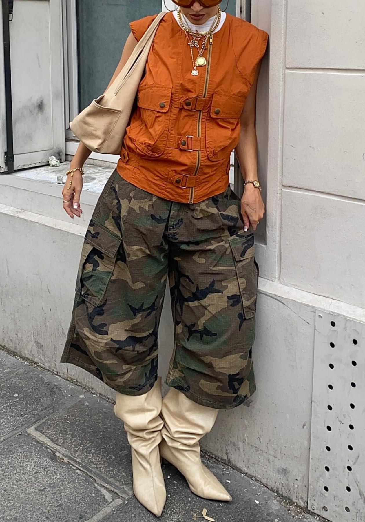 Unybwonn Women Baggy Cargo Jeans Camo Army Fatigue Wide Leg Harem Cropped Denim Pants Plus Size Camouflage Jean Trousers