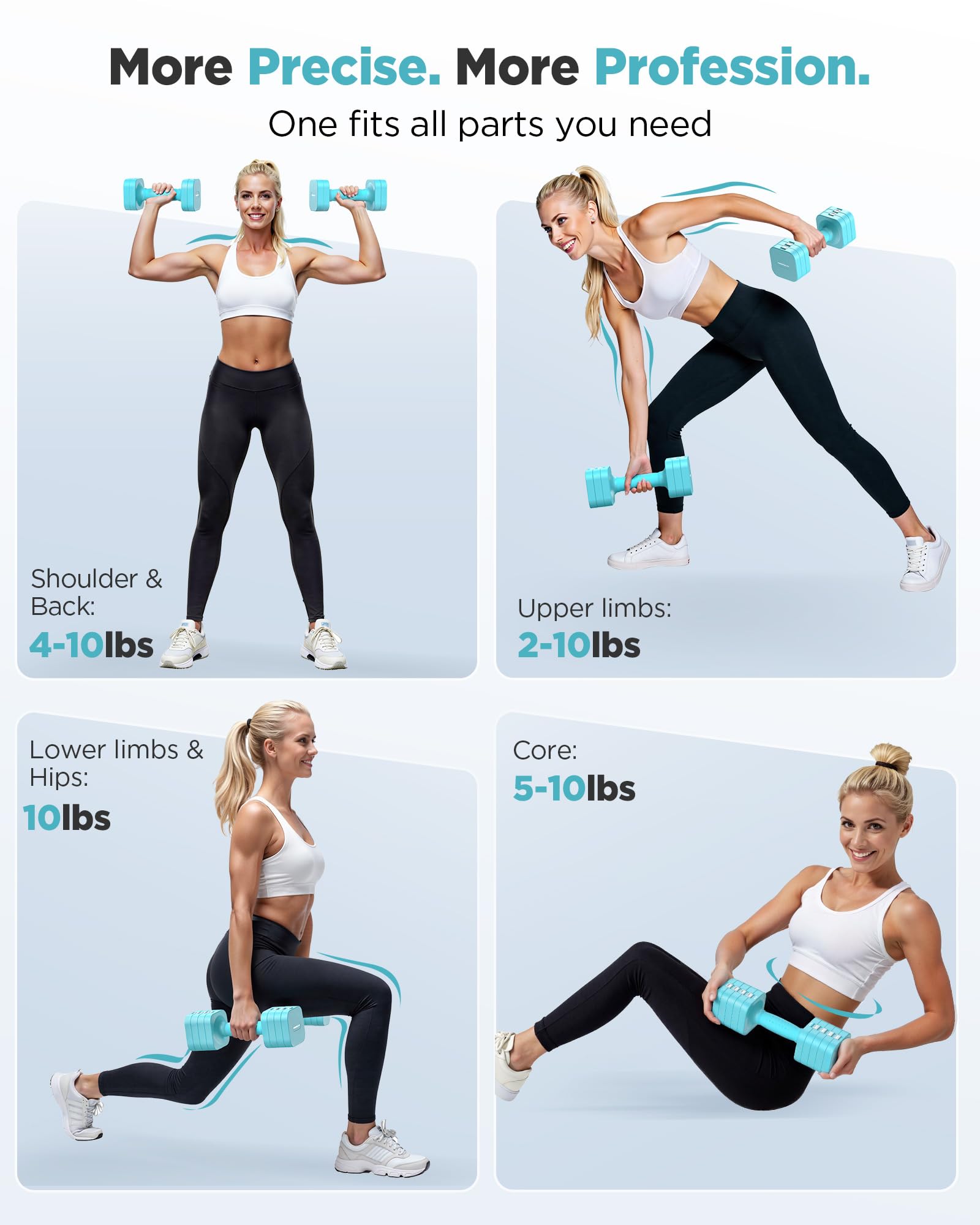FEIERDUN DB3 5-in-1 Adjustable Dumbbell Set, 6LB/10LB Pair Adjustable Weights for Women at Home, Dual Locking Stable Hand Weights with TPU Soft Handle, Home Gym, Rehab, Pilates, Yoga, Strength Training