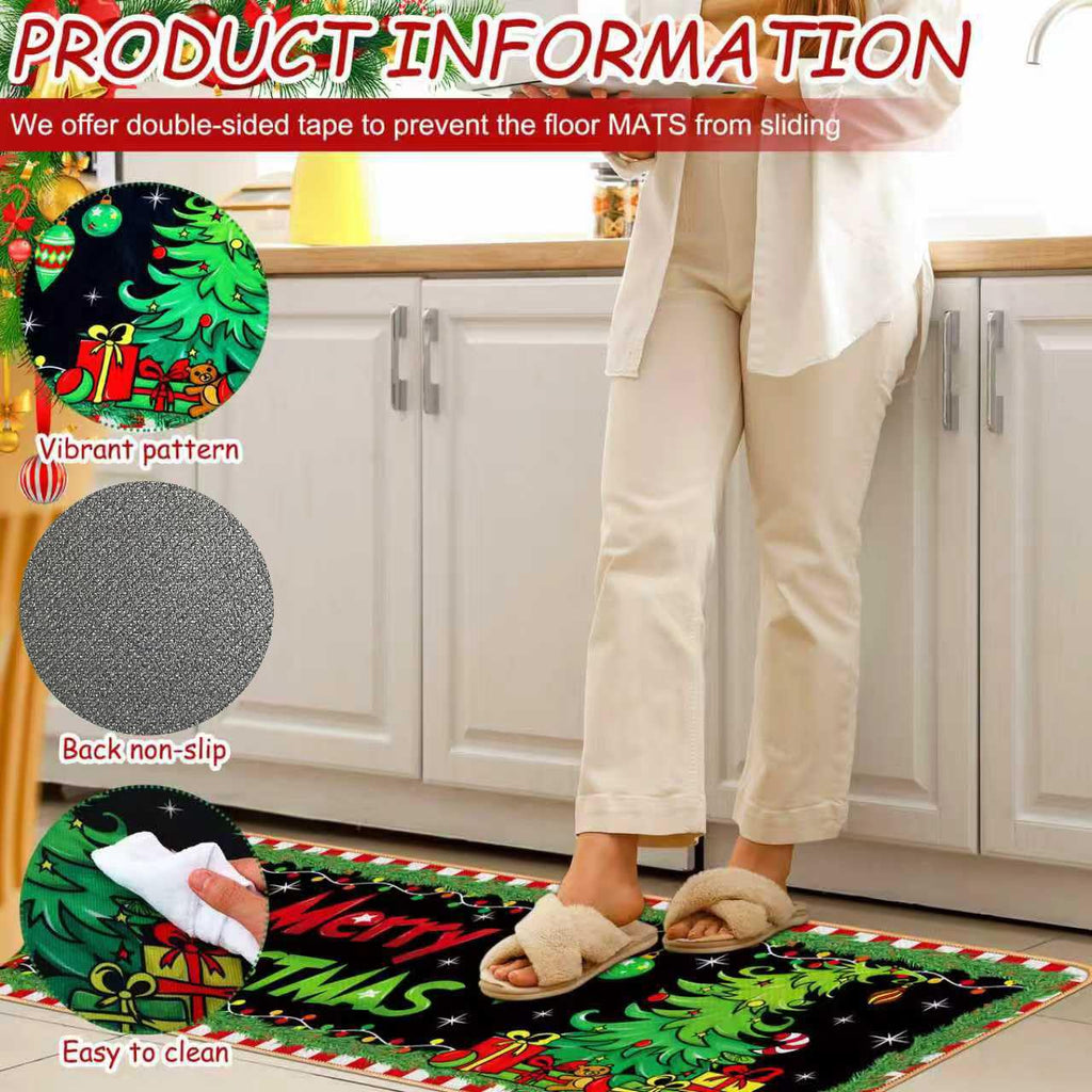 Decorative Kitchen Mat Set, Christmas Holiday Theme, Low Profile Floor Carpet for Home, Party, Autumn Decor, 2 Piece (Christmas)