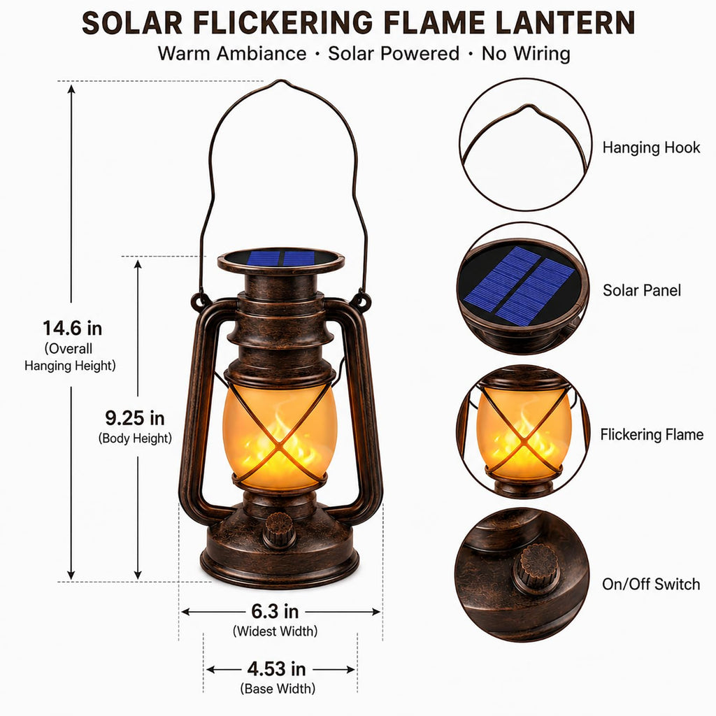 Solar Lantern Outdoor Hanging Solar Lights Dancing Flame Led Waterproof Camping Lamps, Landscape Decor for Table Patio Garden Yard Pathway Porch 2 Pack