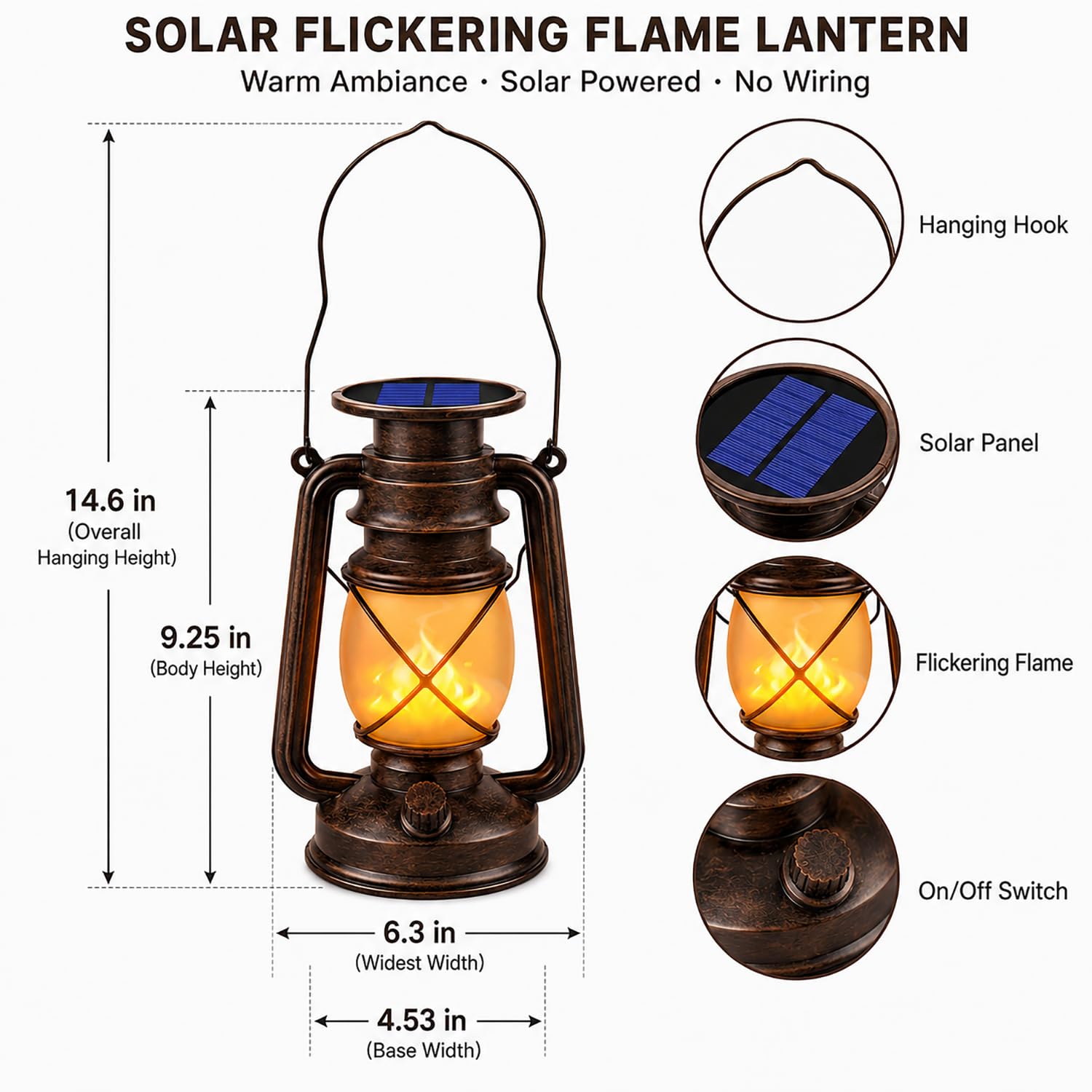 Solar Lantern Outdoor Hanging Solar Lights Dancing Flame Led Waterproof Camping Lamps, Landscape Decor for Table Patio Garden Yard Pathway Porch 2 Pack