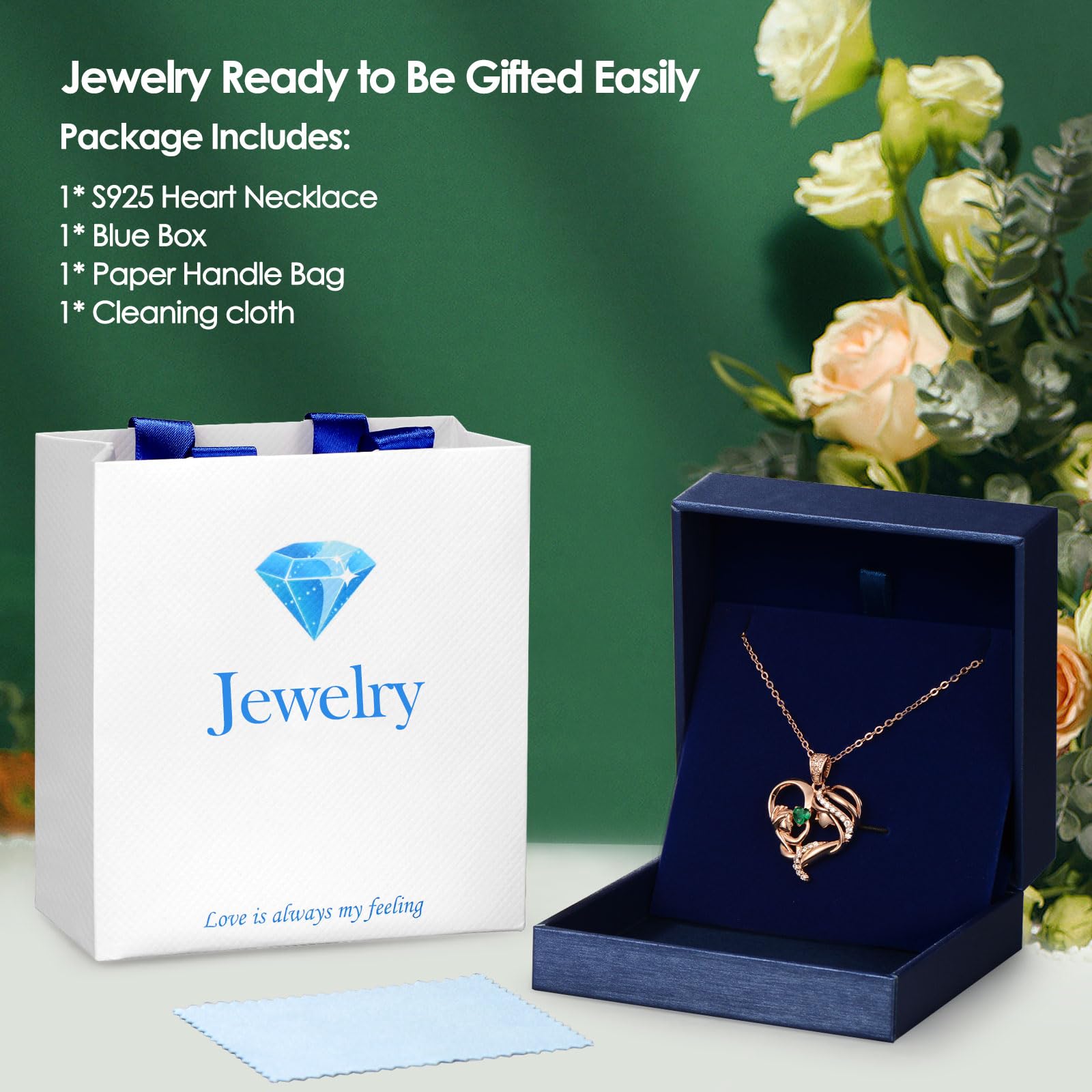 Mothers Day Gifts for Mom Wife Her Grandma, S925 Sterling Silver Birthstone Necklaces Jewelry for Women, Mother's Day Love Heart Pendant Necklace for Anniversary Birthday Christmas Day